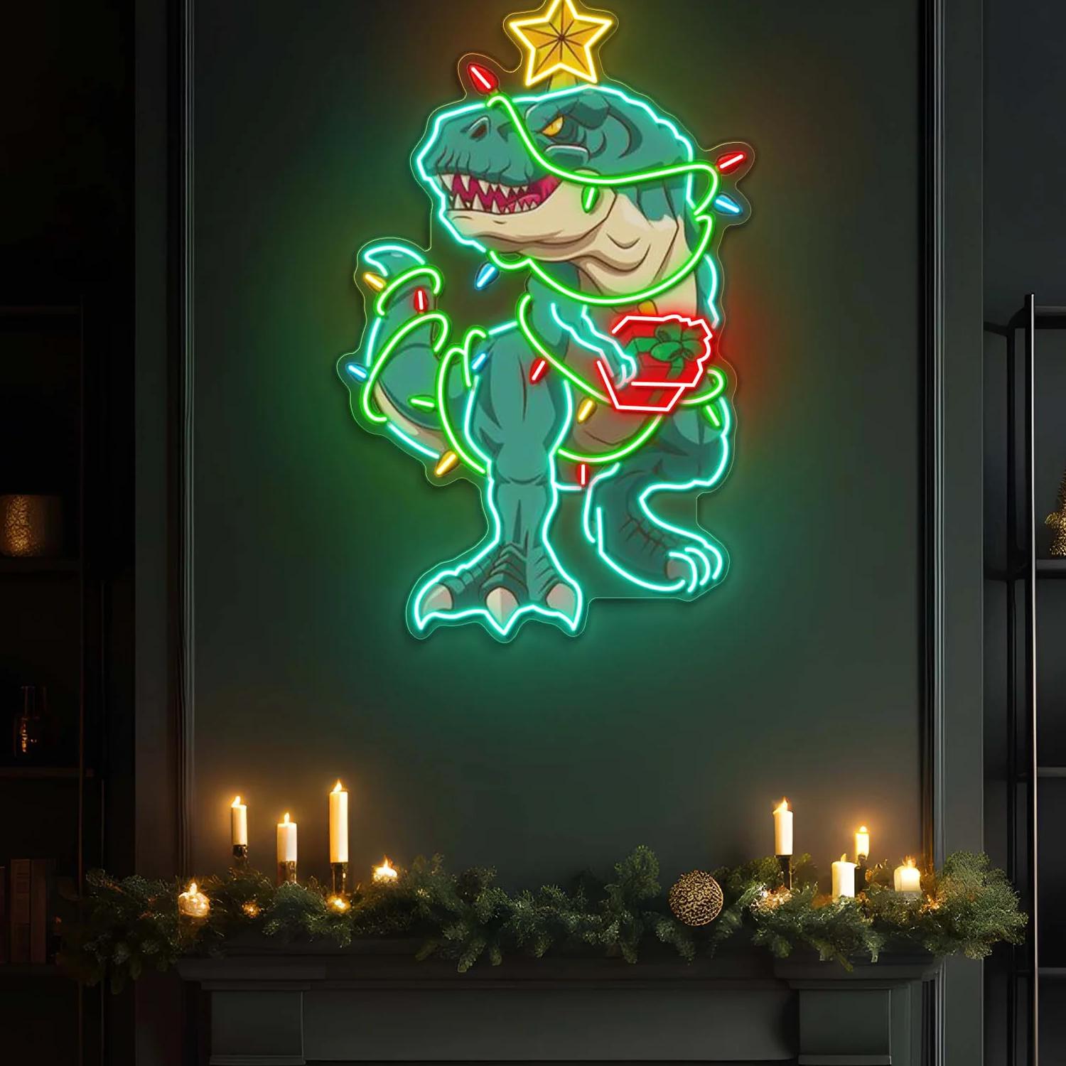 Frohe Rex-mas – Leuchtreklame Kunstwerk für eine humorvolle Weihnachtszeit