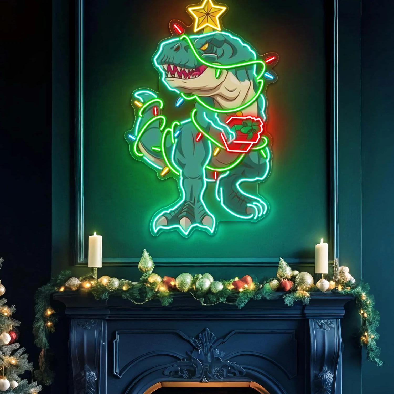 Frohe Rex-mas – Leuchtreklame Kunstwerk für eine humorvolle Weihnachtszeit