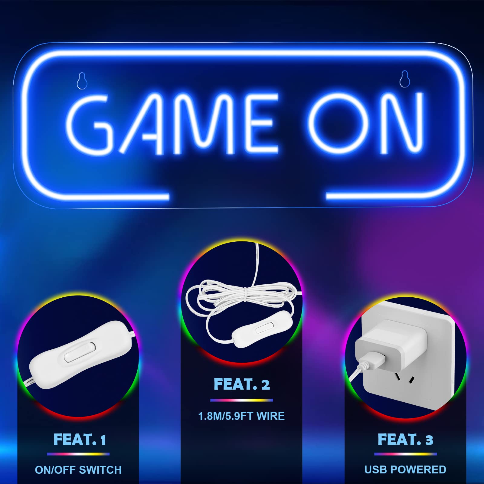 „GAME ON“ Neonlichter: Perfekte Spielzimmerdekoration für Gamer