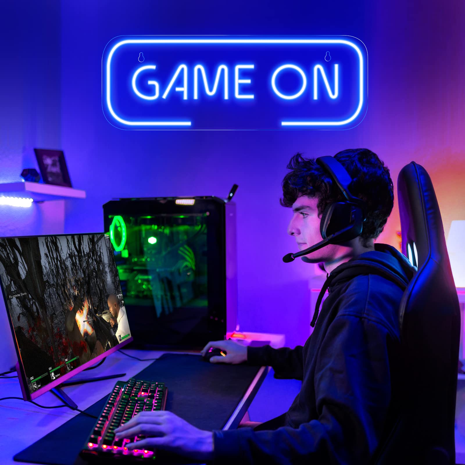 „GAME ON“ Neonlichter: Perfekte Spielzimmerdekoration für Gamer