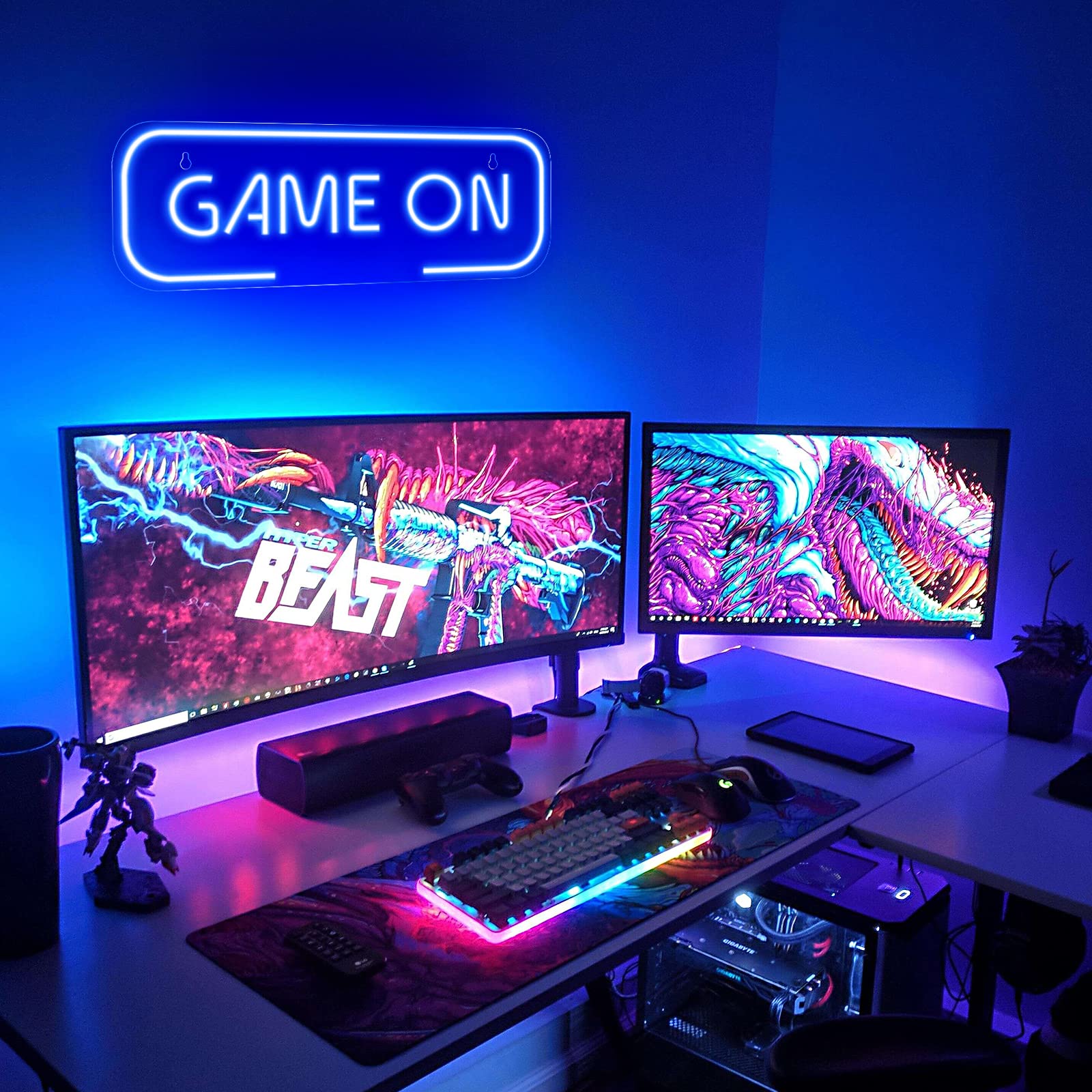 „GAME ON“ Neonlichter: Perfekte Spielzimmerdekoration für Gamer