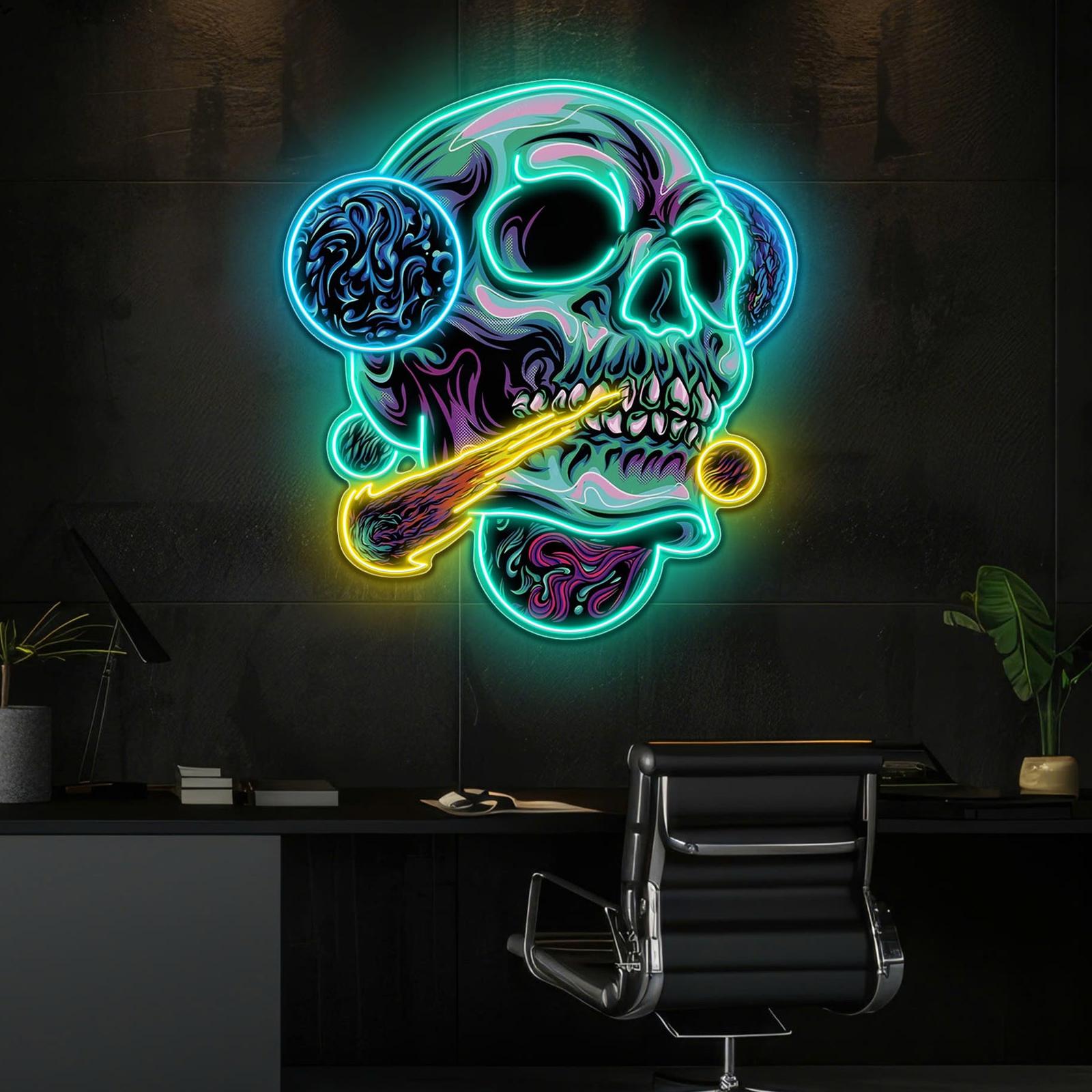 Galaktische Totenkopf-Leuchtreklame, Lichtkunstwerk