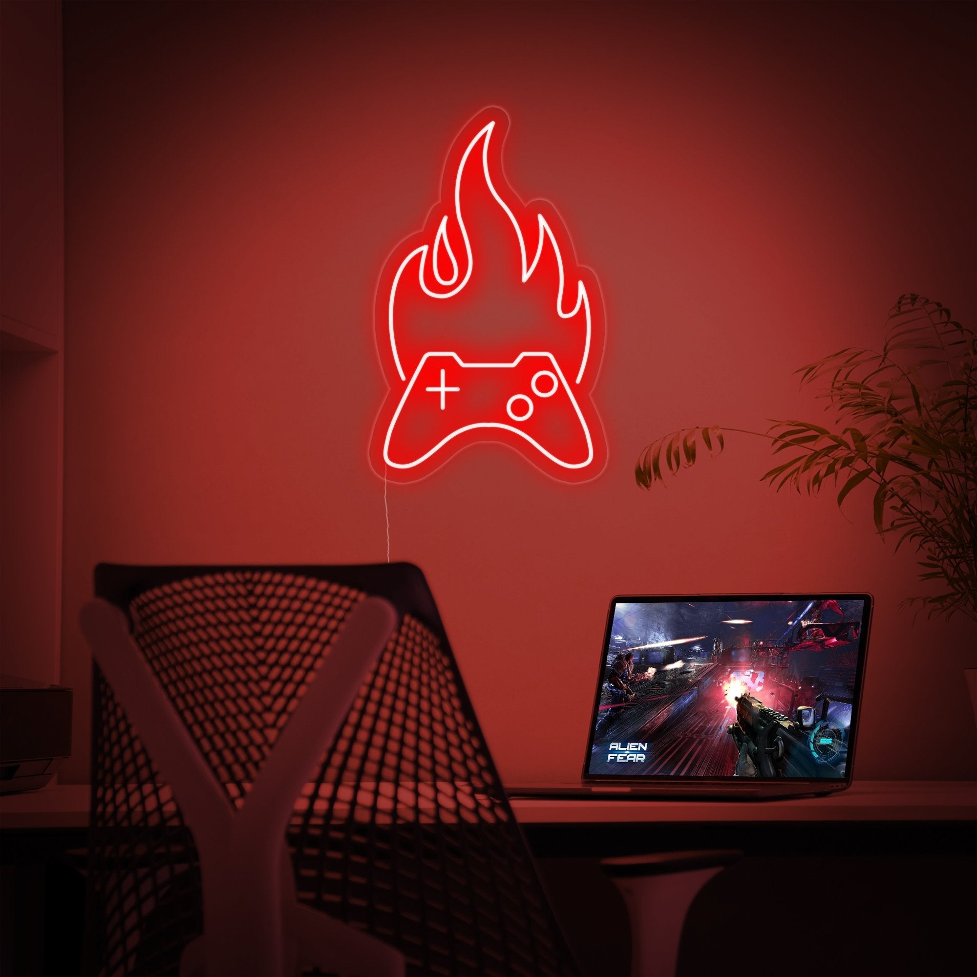 "Gamepad, Feuer, Gamer-Dekor" Neonschrift