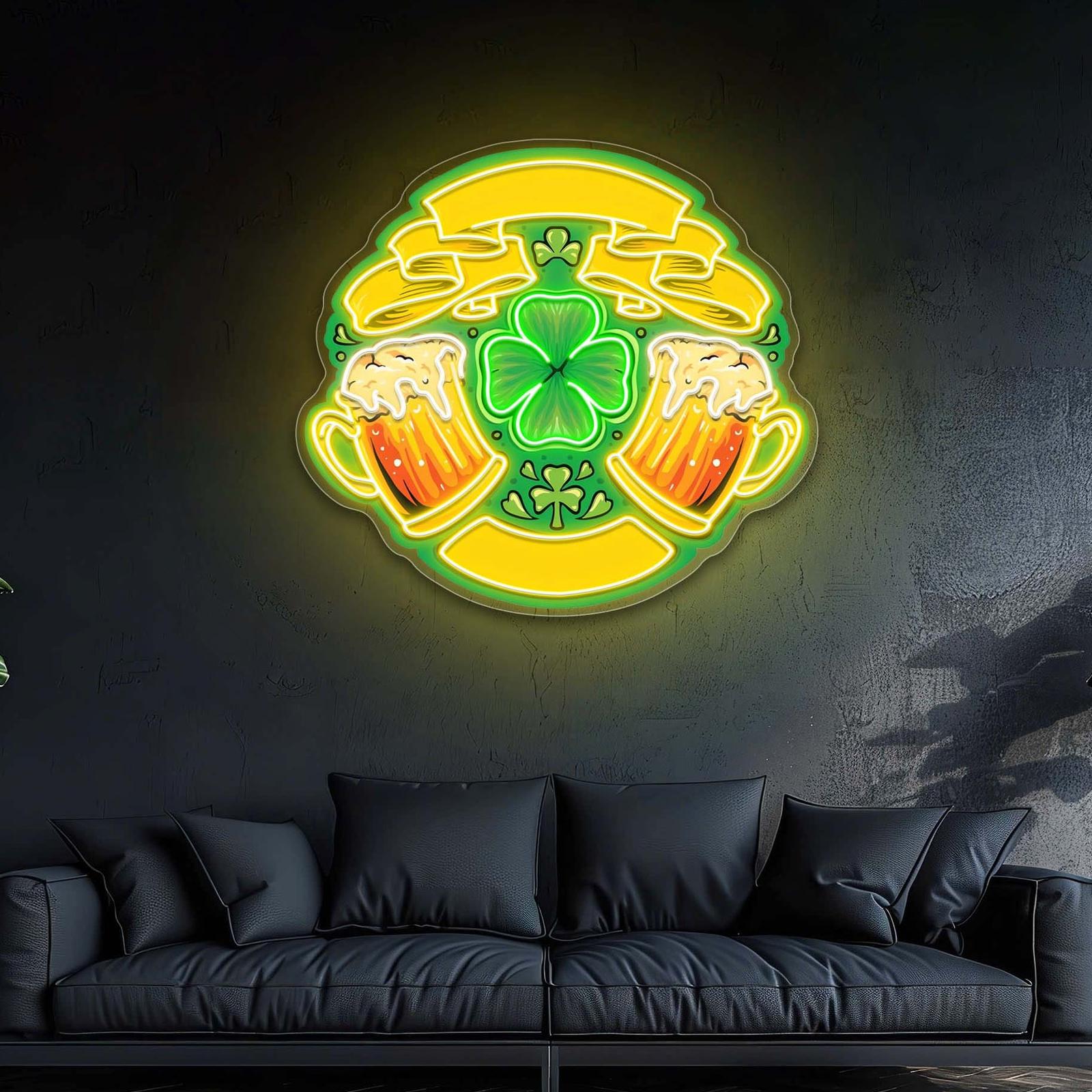Glücksband und Shamrock-Bier: LED Neon Lichtkunstwerk für den St. Patrick's Day