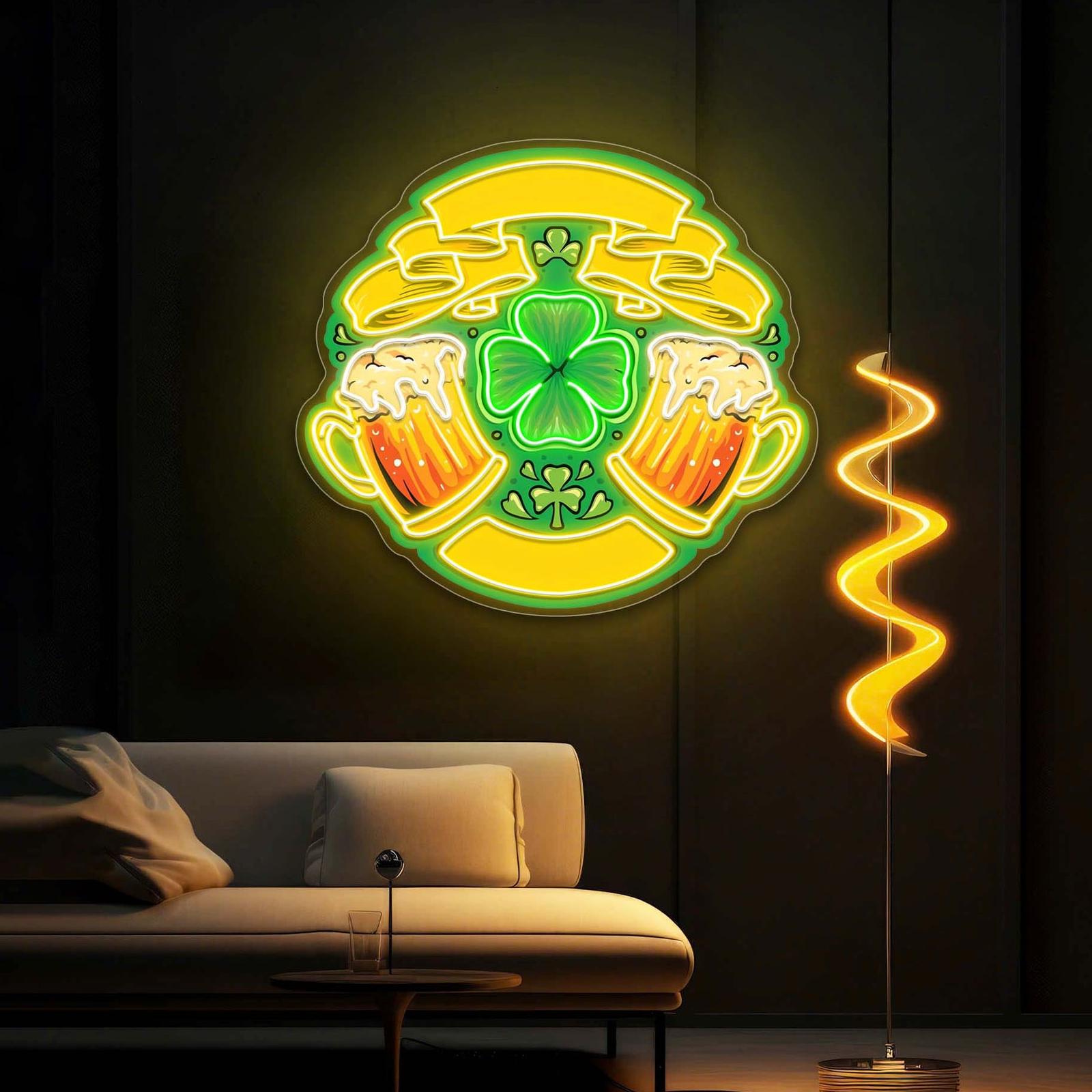 Glücksband und Shamrock-Bier: LED Neon Lichtkunstwerk für den St. Patrick's Day