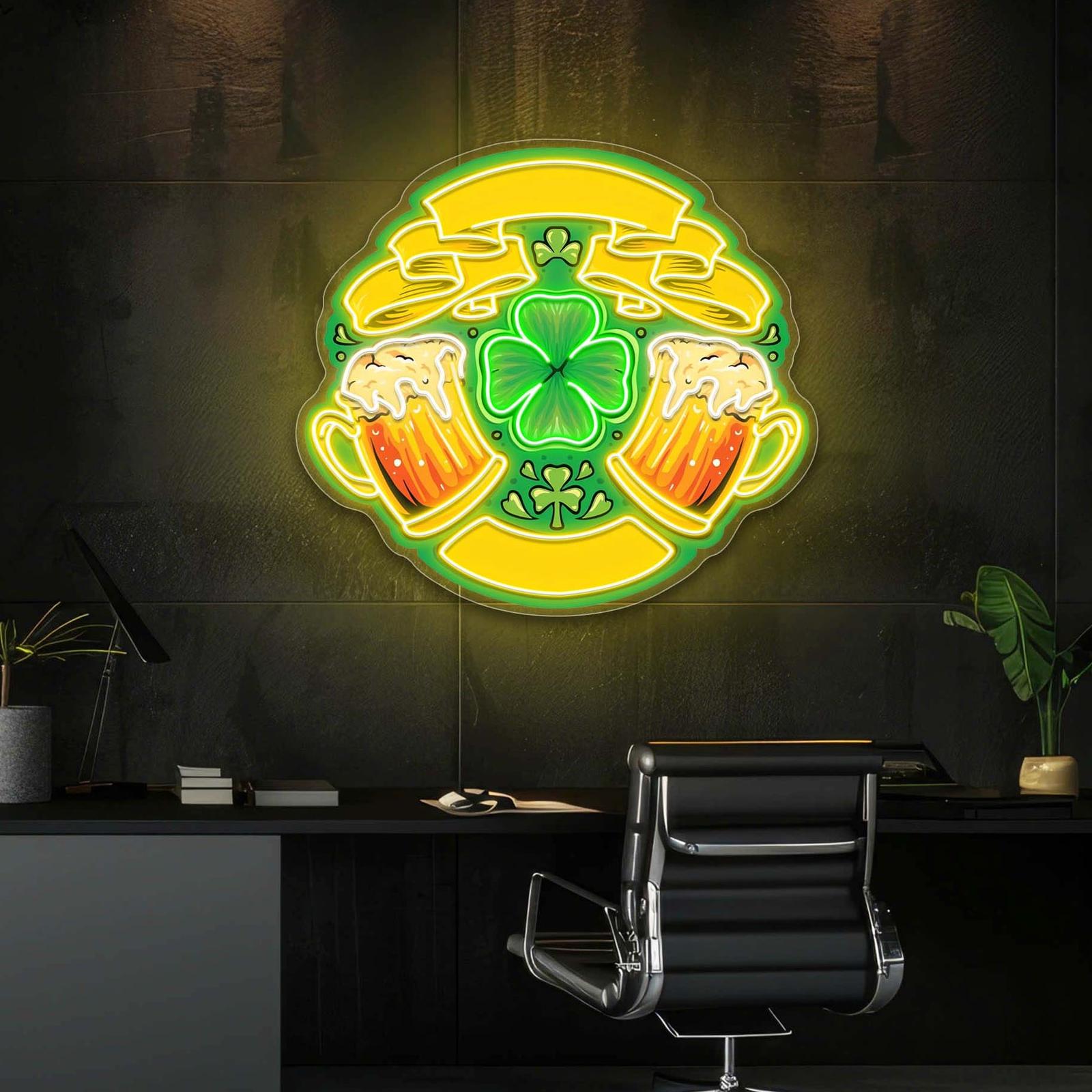 Glücksband und Shamrock-Bier: LED Neon Lichtkunstwerk für den St. Patrick's Day