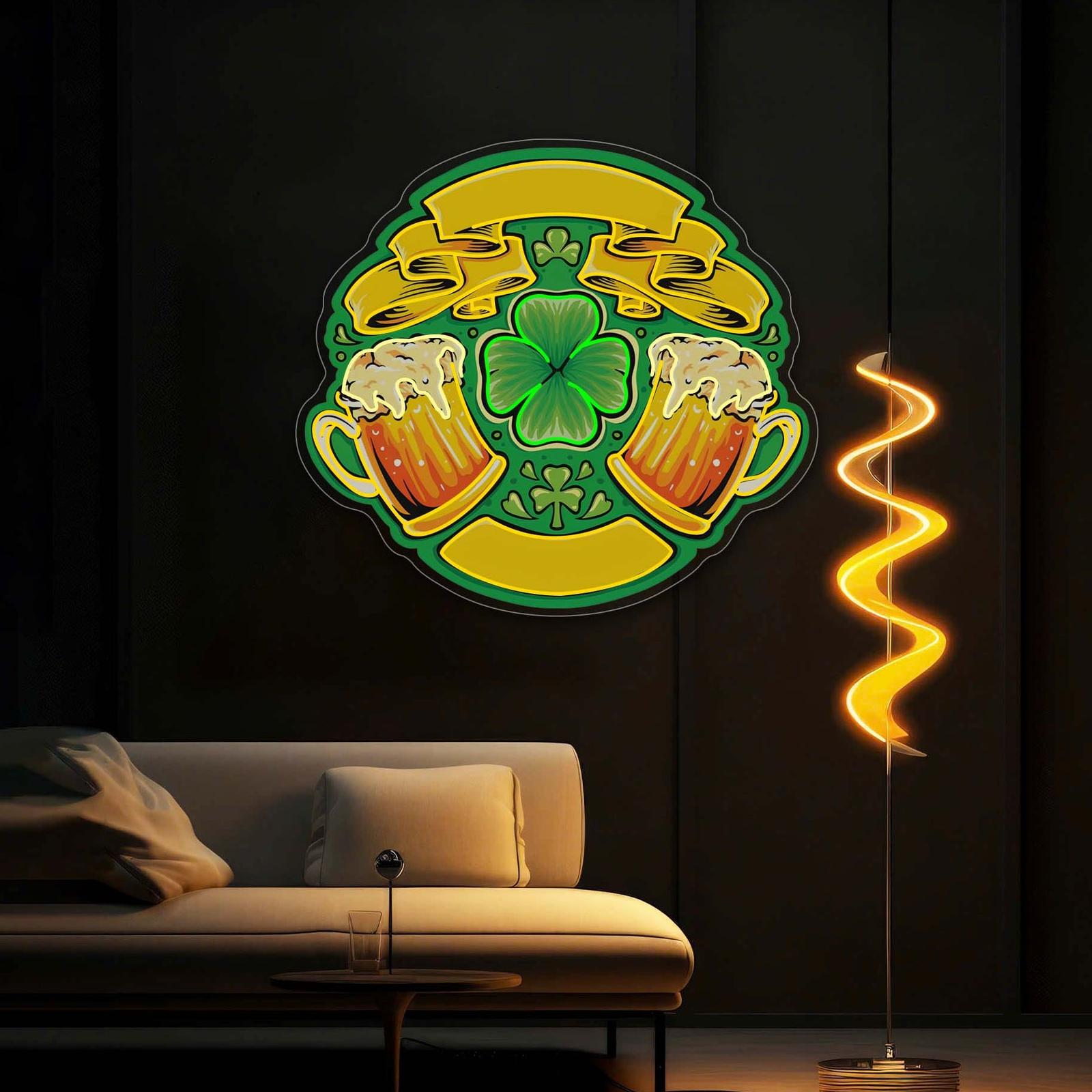 Glücksband und Shamrock-Bier: LED Neon Lichtkunstwerk für den St. Patrick's Day