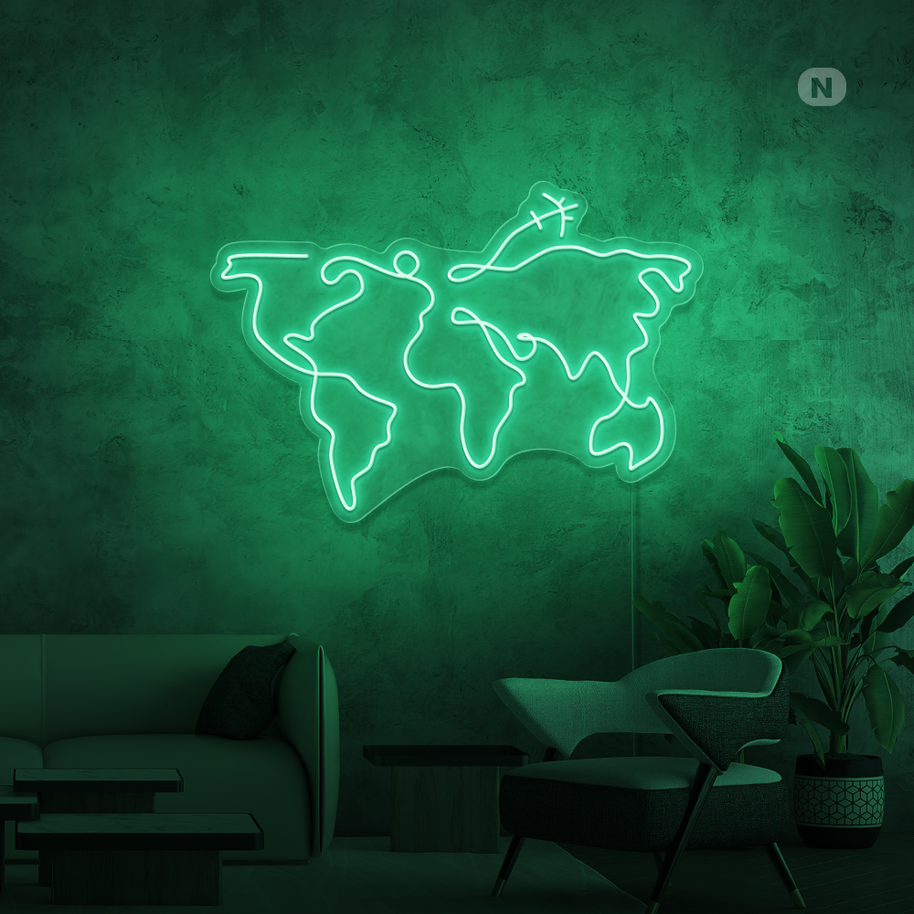 Neon Schild Weltkarte