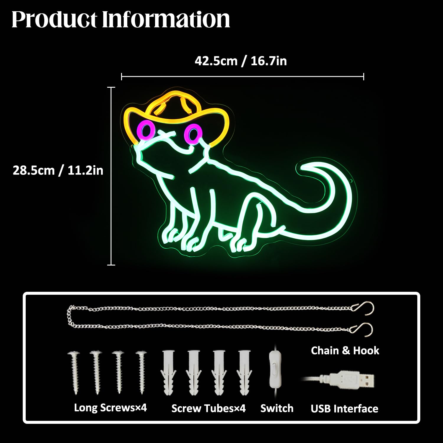 Grüne Leguan Neonlampe mit Cowboyhut – Coole Reptilien LED-Deko
