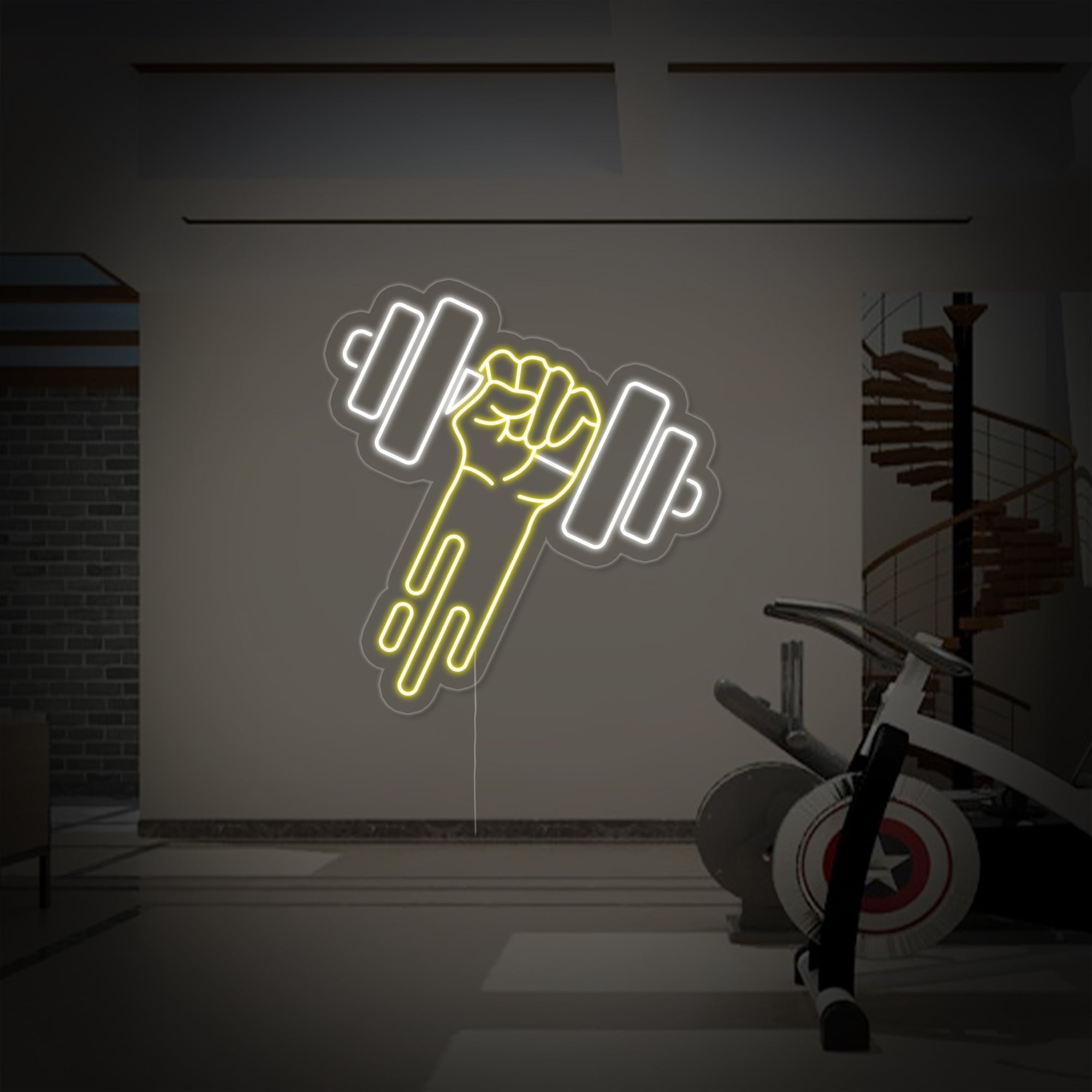 "Fitnessstudio Hantel" Neonschrift, Gym Leuchtreklame, Homegym Deko