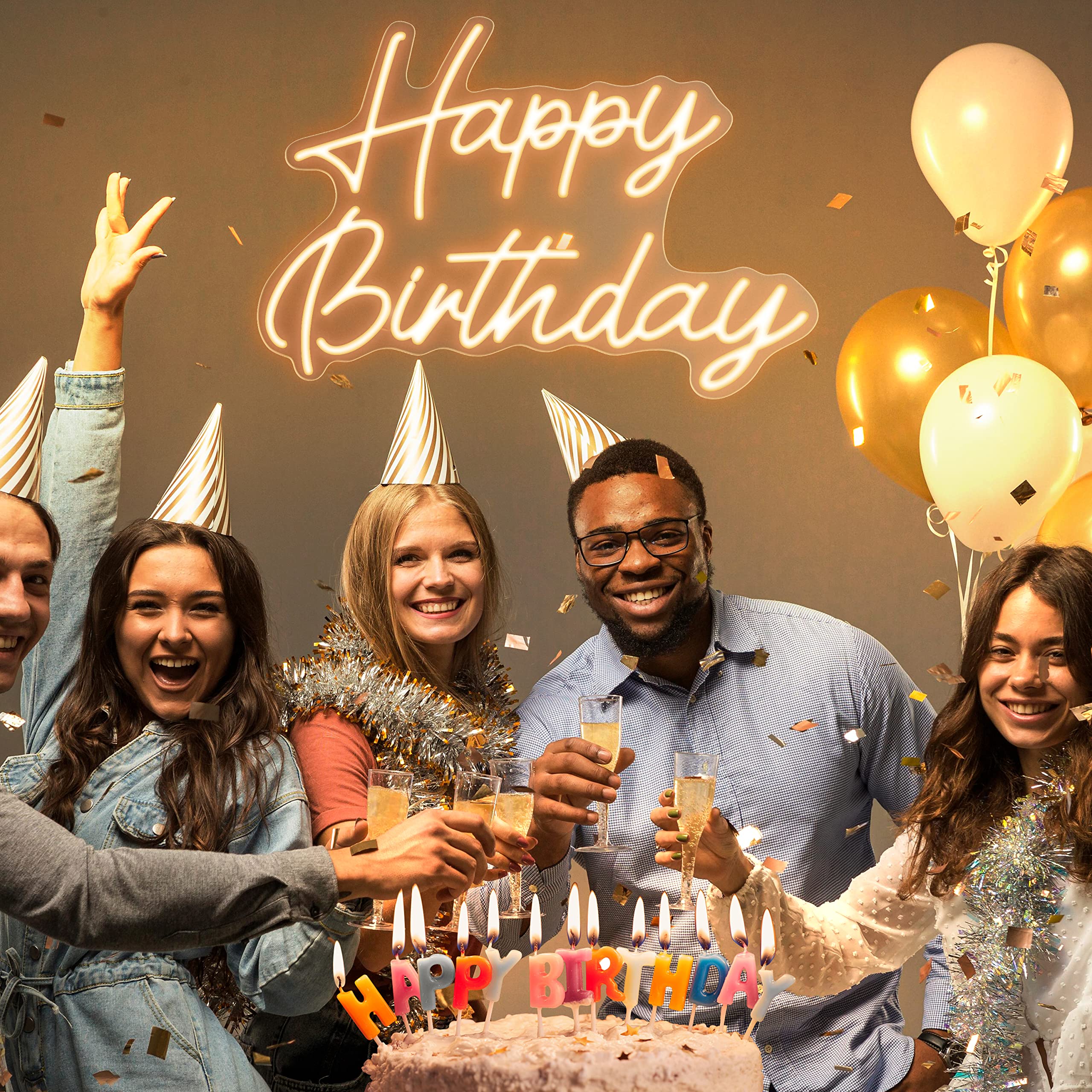 „Happy Birthday“-Neonschild für die Dekoration von Geburtstagsfeiern