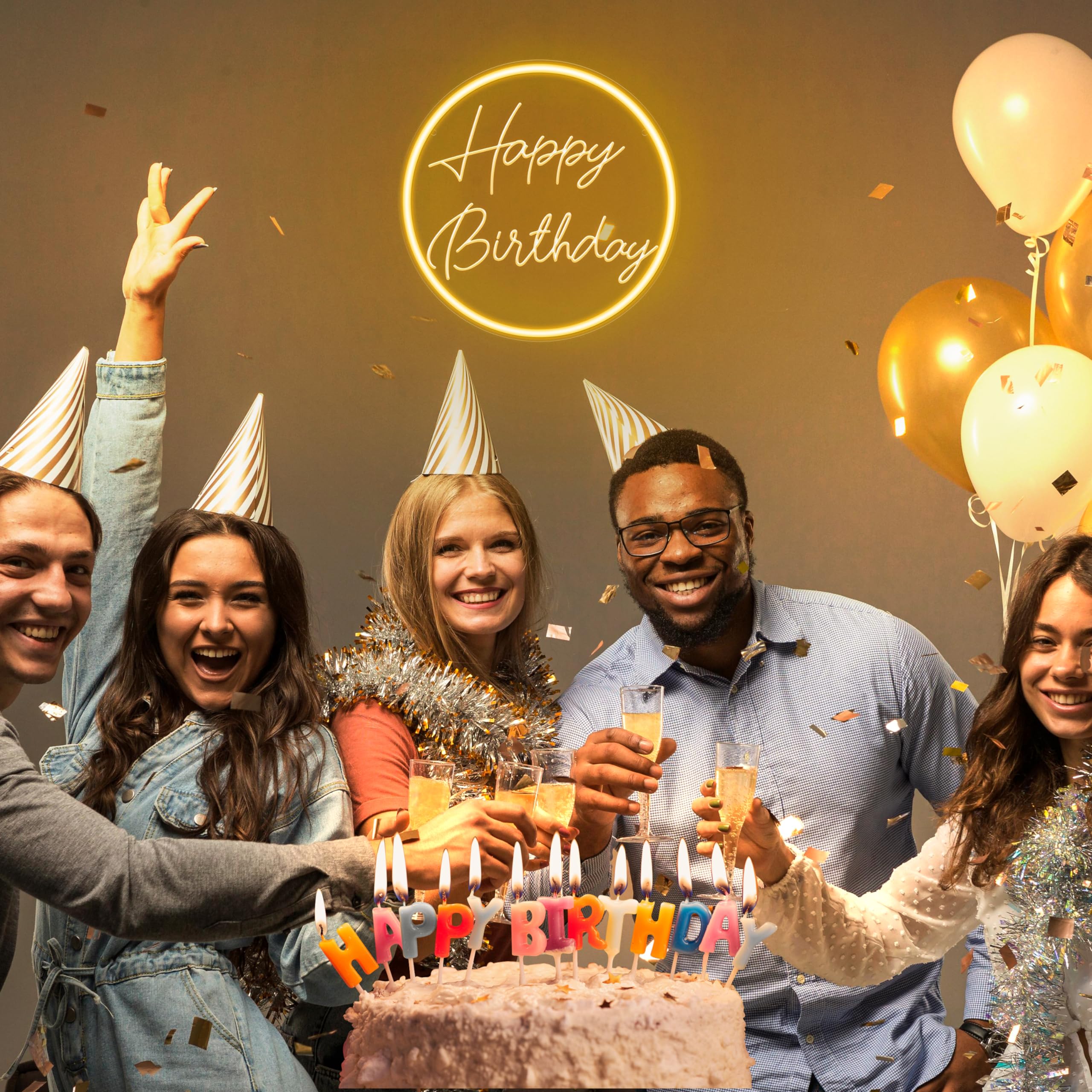 „Happy Birthday“-Neonschild für die Dekoration von Geburtstagsfeiern