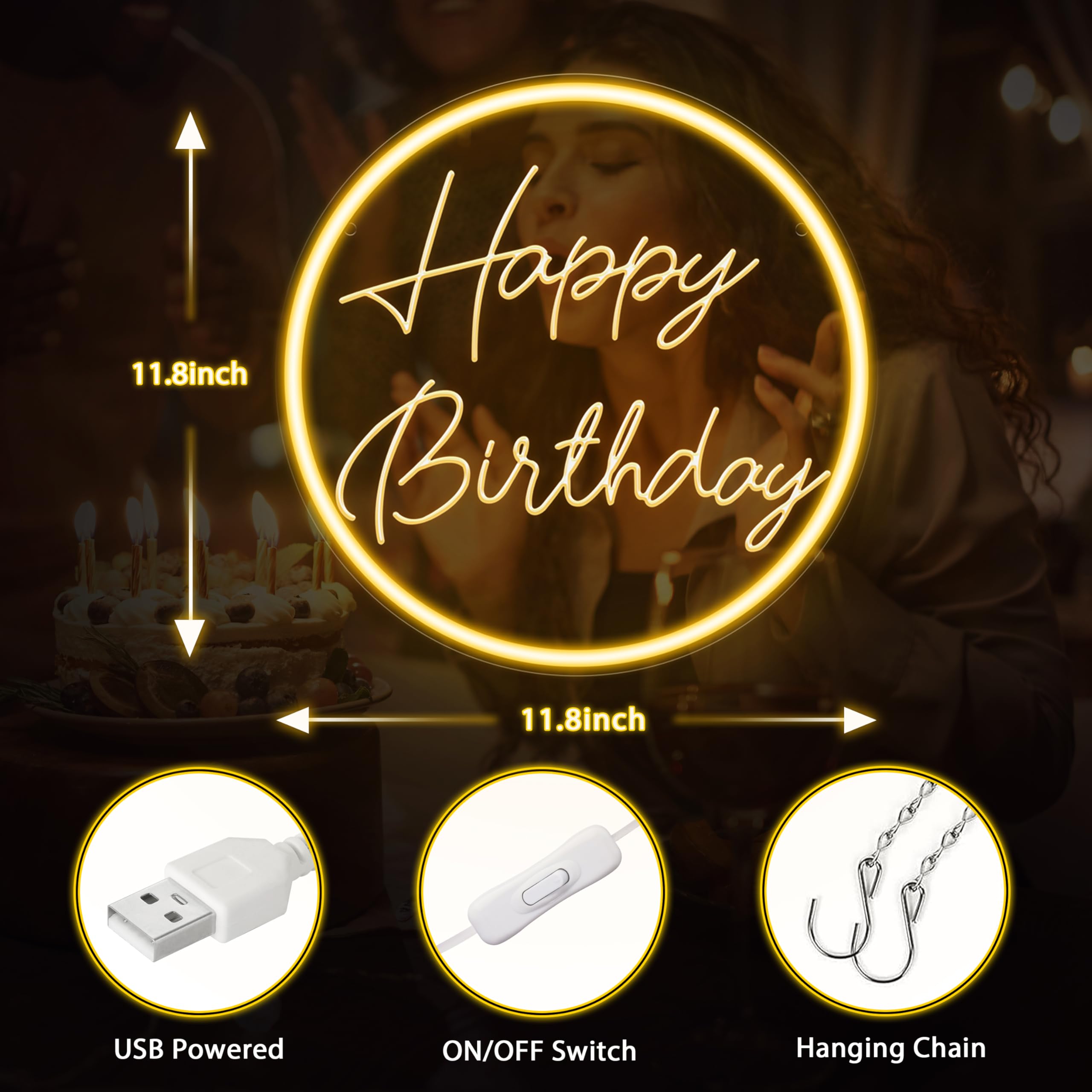 „Happy Birthday“-Neonschild für die Dekoration von Geburtstagsfeiern