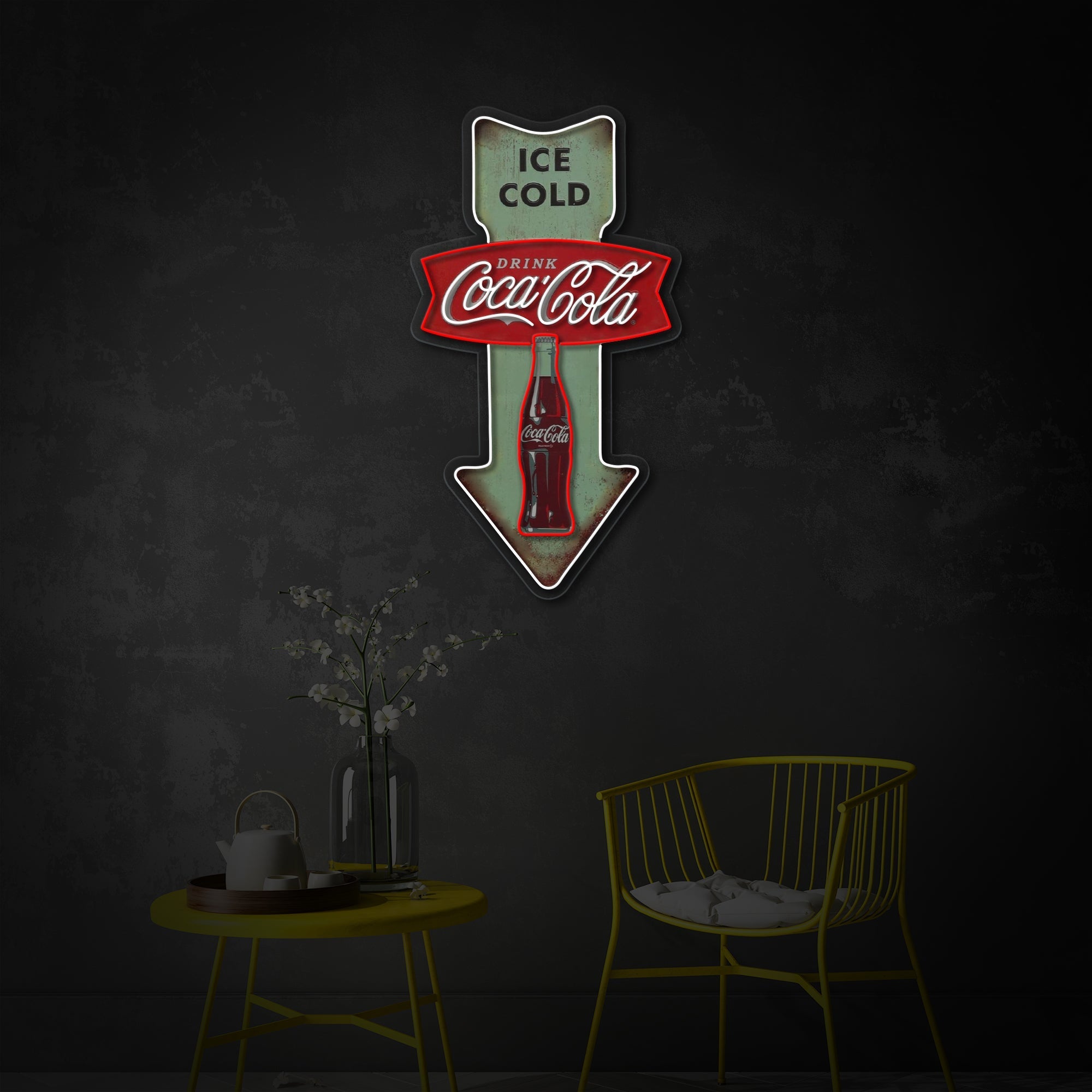 "Ice Cold Coca Cola, Vintage Diner Pfeil" UV-bedruckt LED-Neonschild