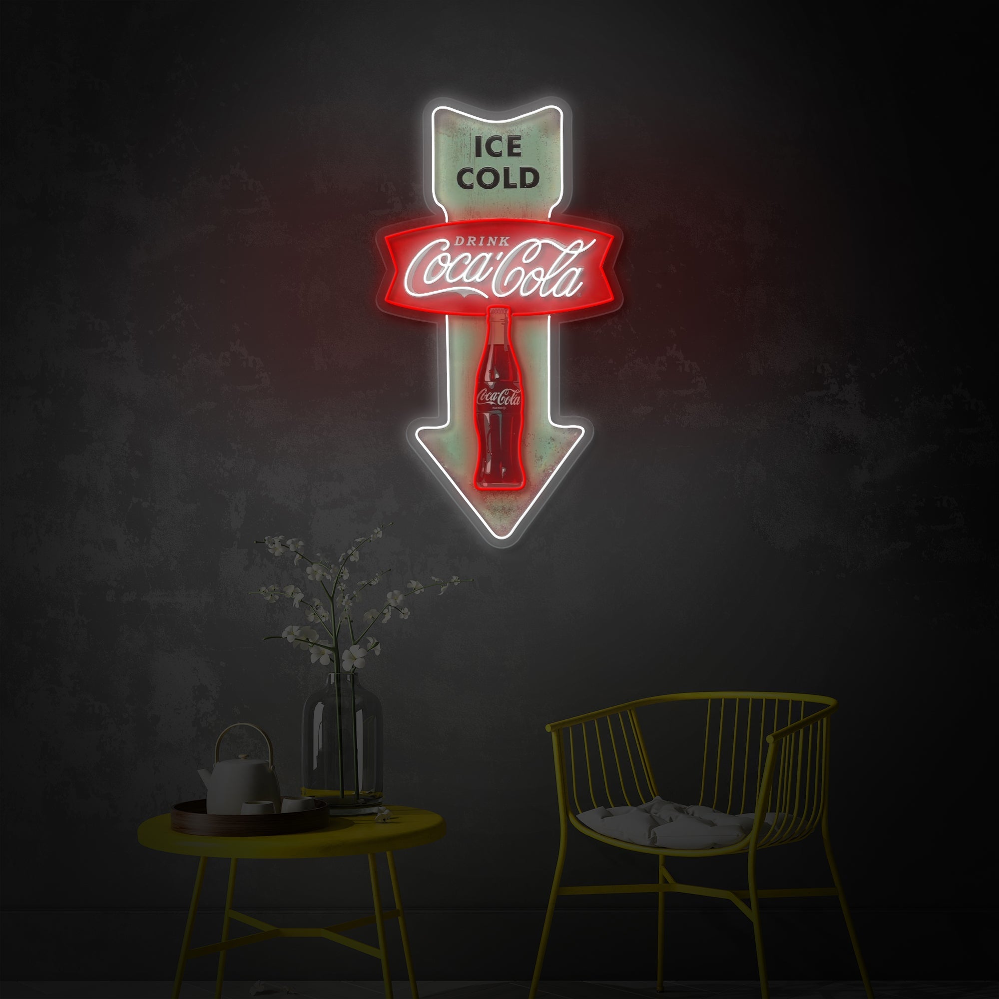"Ice Cold Coca Cola, Vintage Diner Pfeil" UV-bedruckt LED-Neonschild