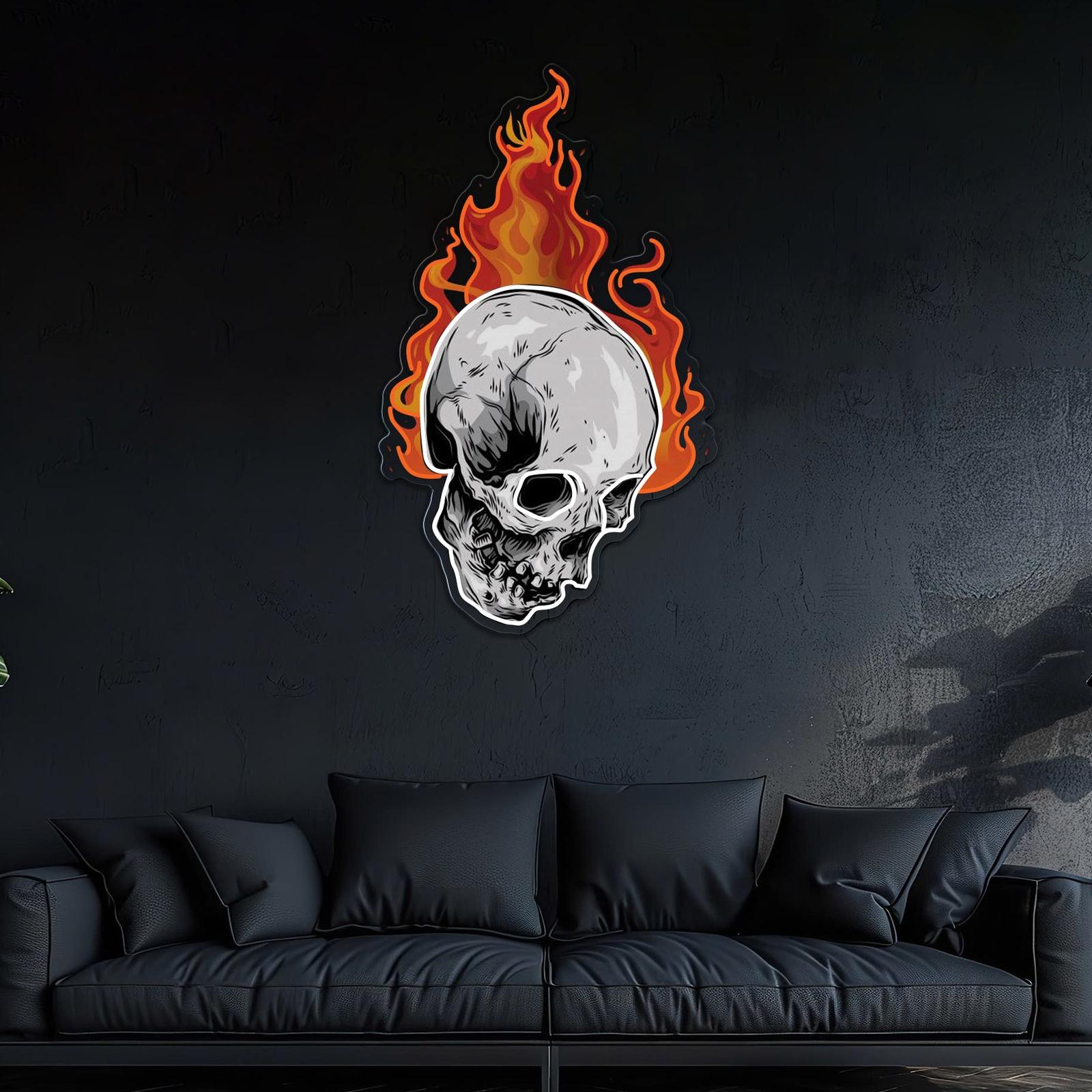 Infernal Glow: Leuchtreklame mit Totenkopf und Feuer