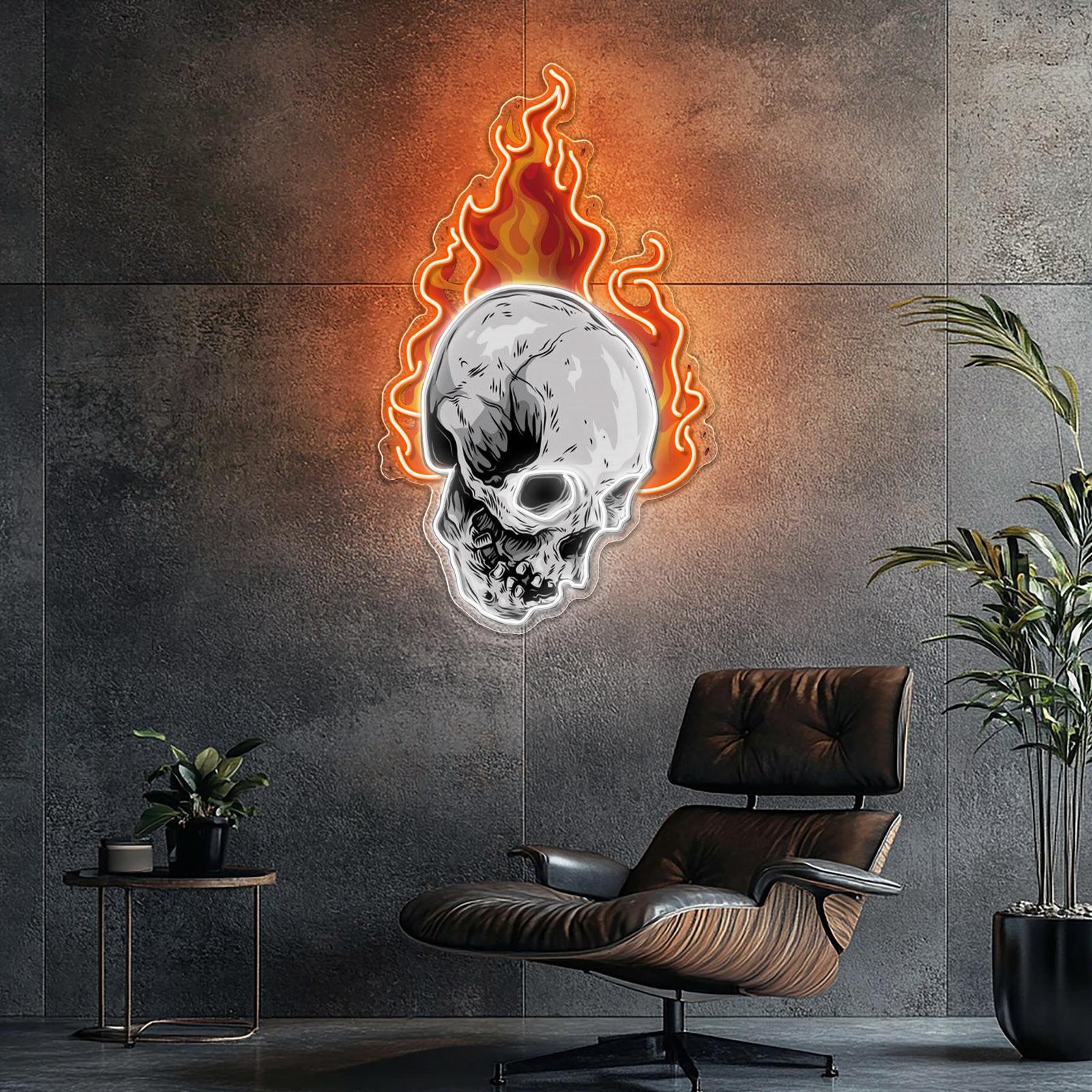 Infernal Glow: Leuchtreklame mit Totenkopf und Feuer