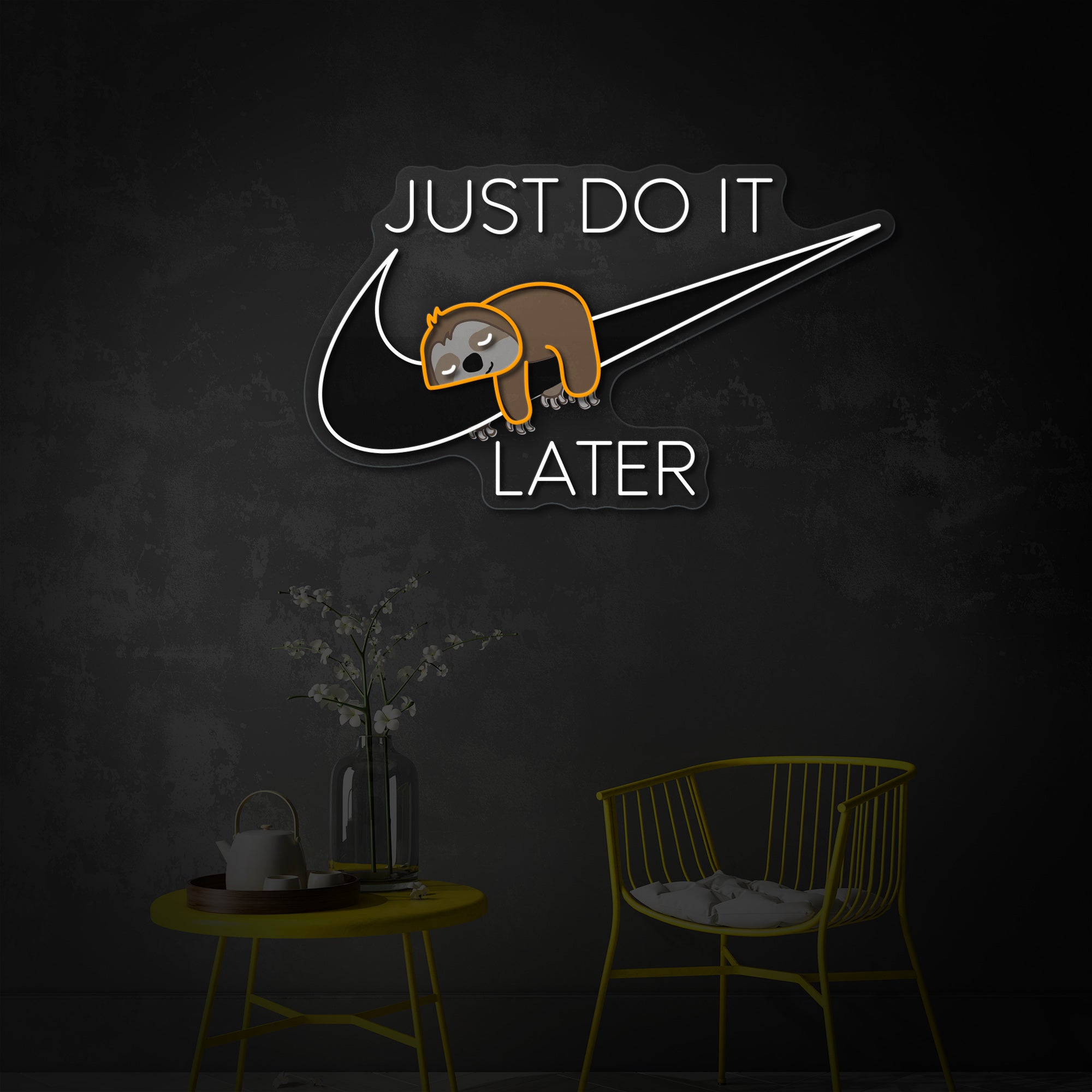 "Just Do It Later, Faultier" UV-bedruckt LED-Neonschild