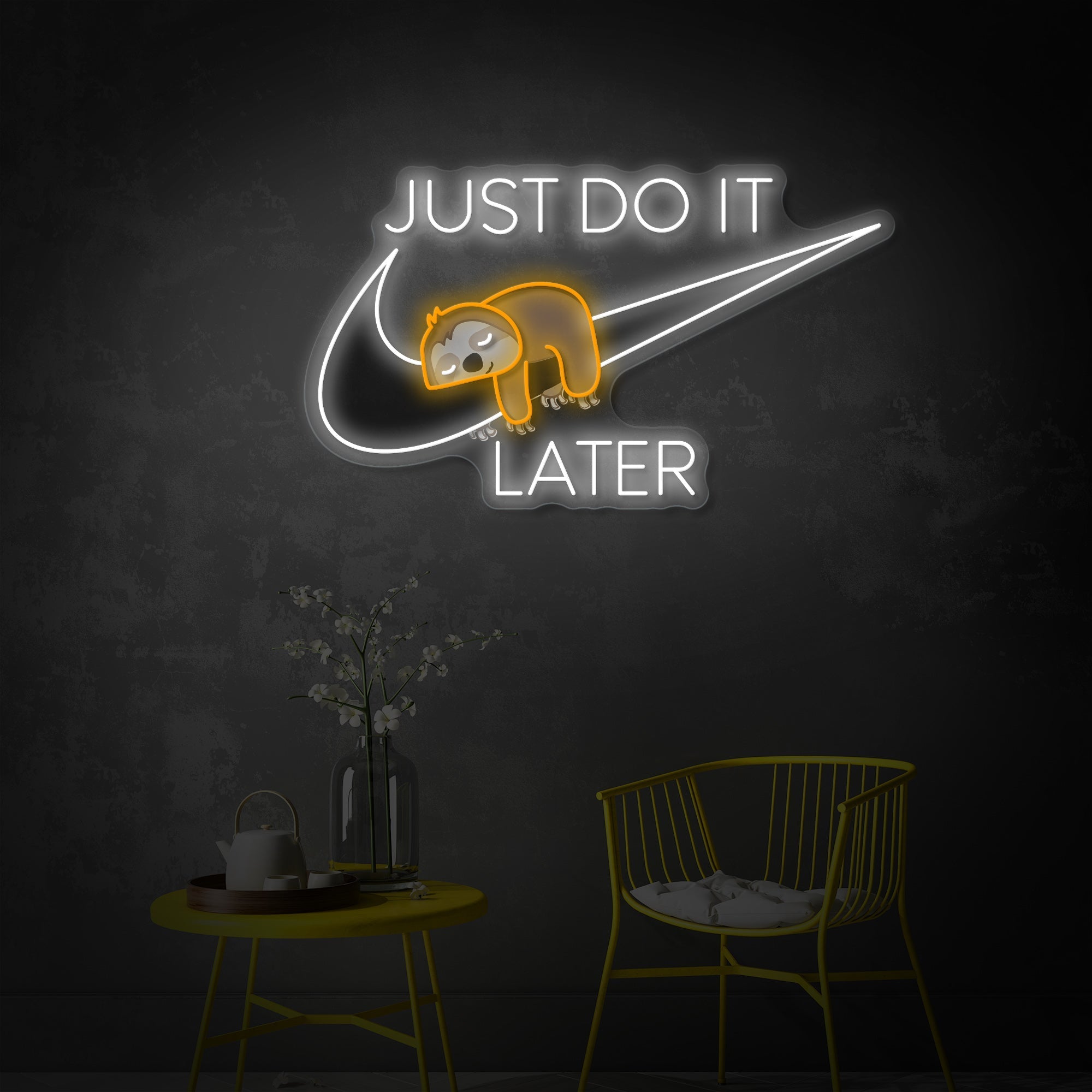 "Just Do It Later, Faultier" UV-bedruckt LED-Neonschild