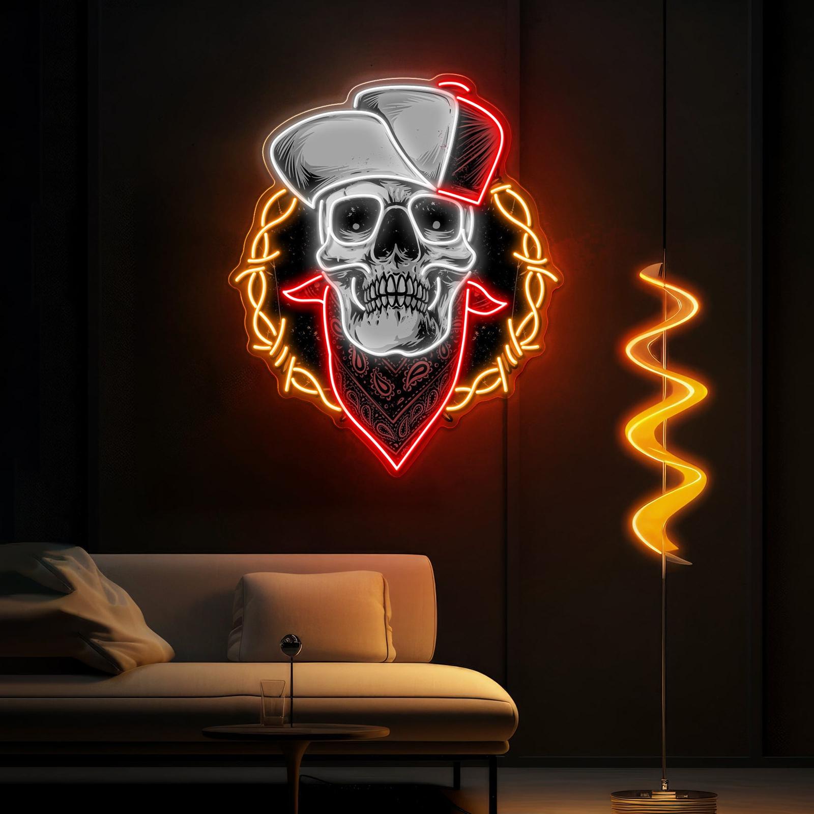 Kopf der Toten: Neonschädel mit Hut Neonschild-Lichtkunstwerk