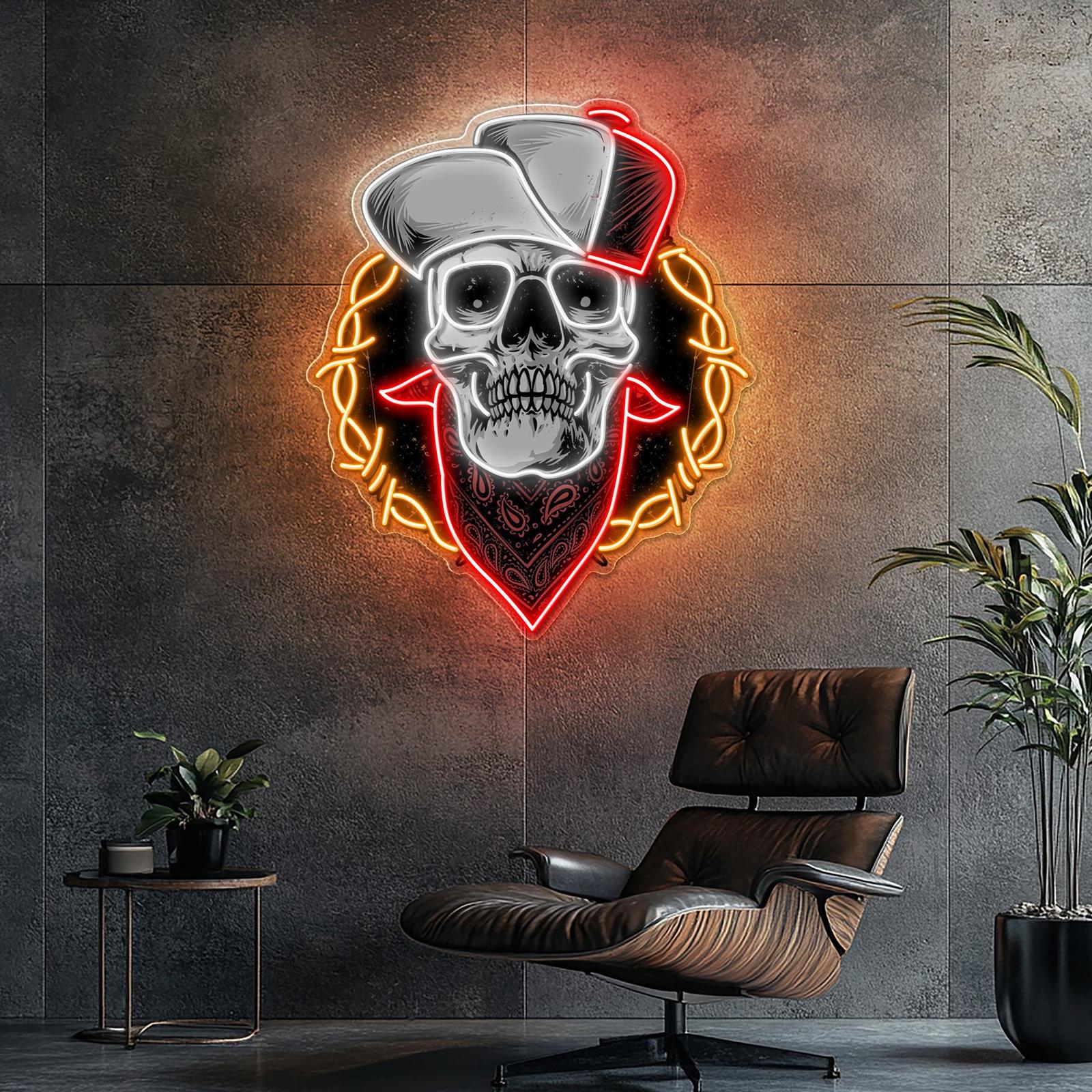 Kopf der Toten: Neonschädel mit Hut Neonschild-Lichtkunstwerk
