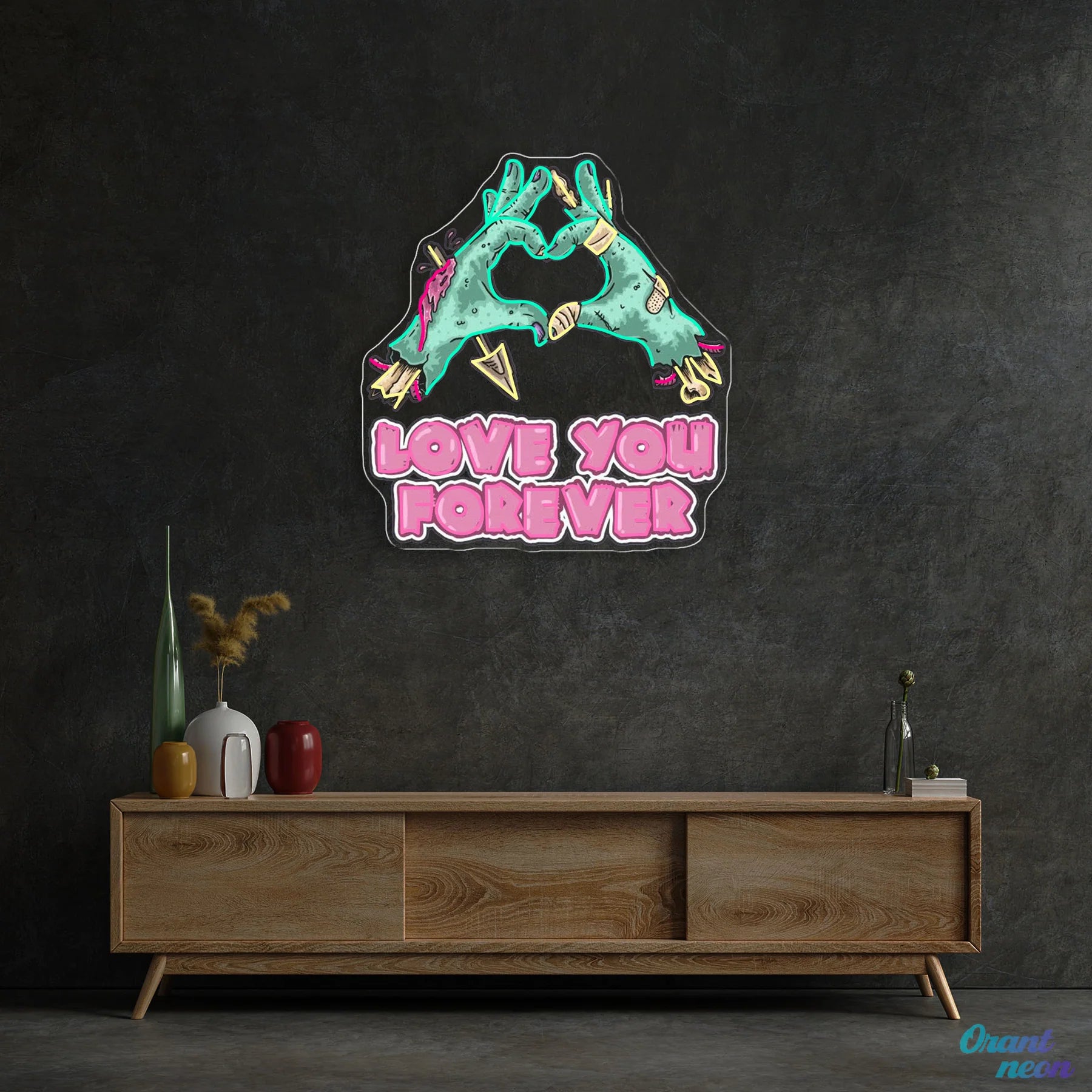 LOVE YOU FOREVER: Valentinstag Zombie Neon Kunstwerk