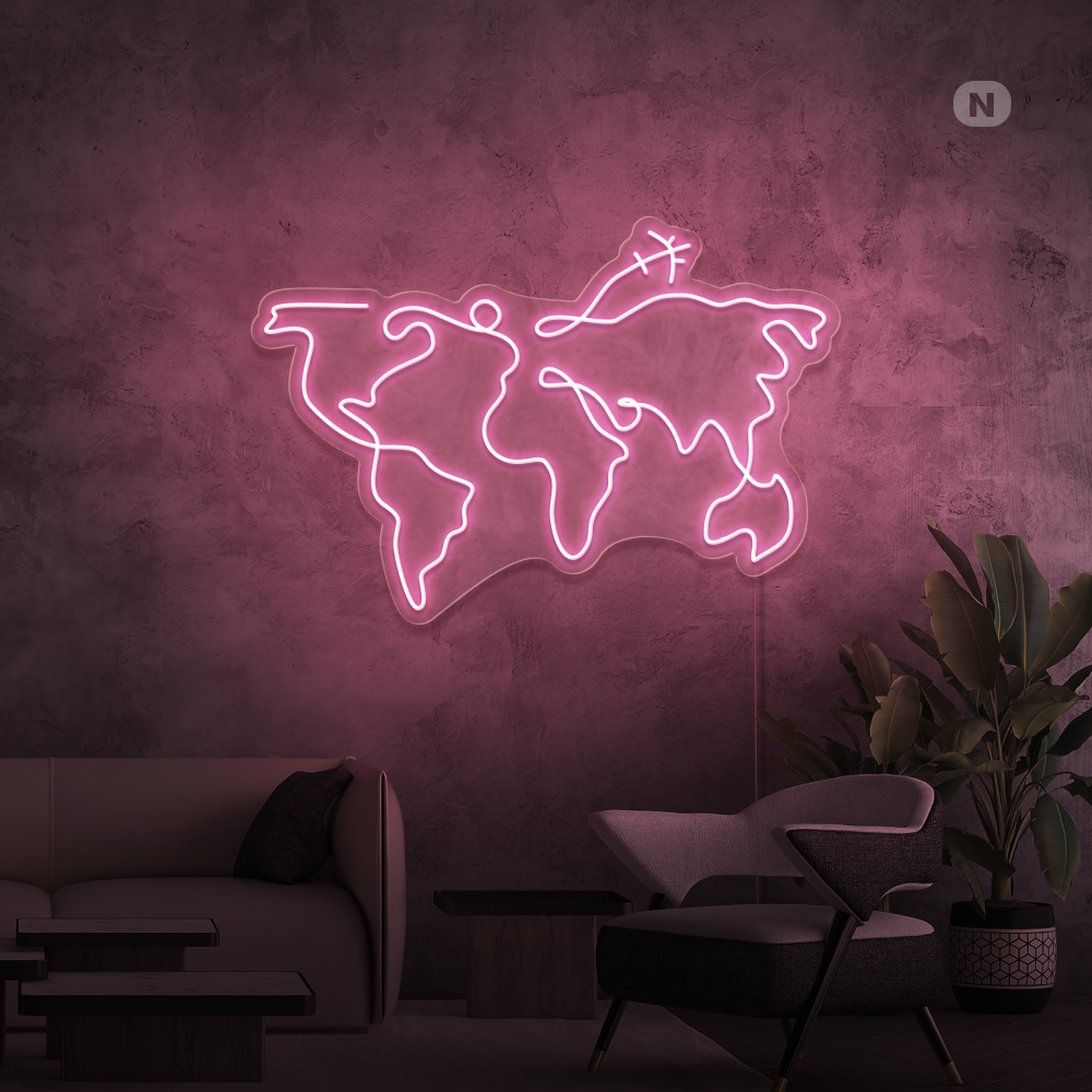 Neon Schild Weltkarte