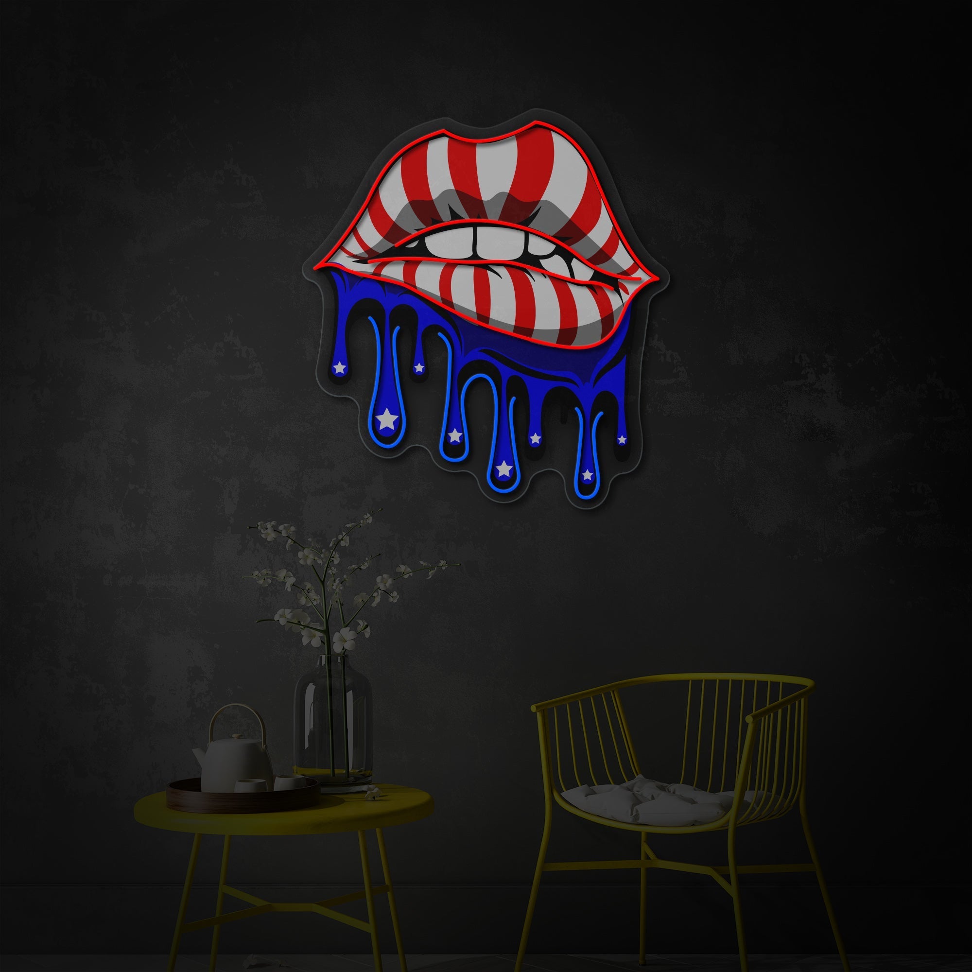 "Lippen mit der amerikanischen Flagge tropfen" UV-bedruckt LED-Neonschild