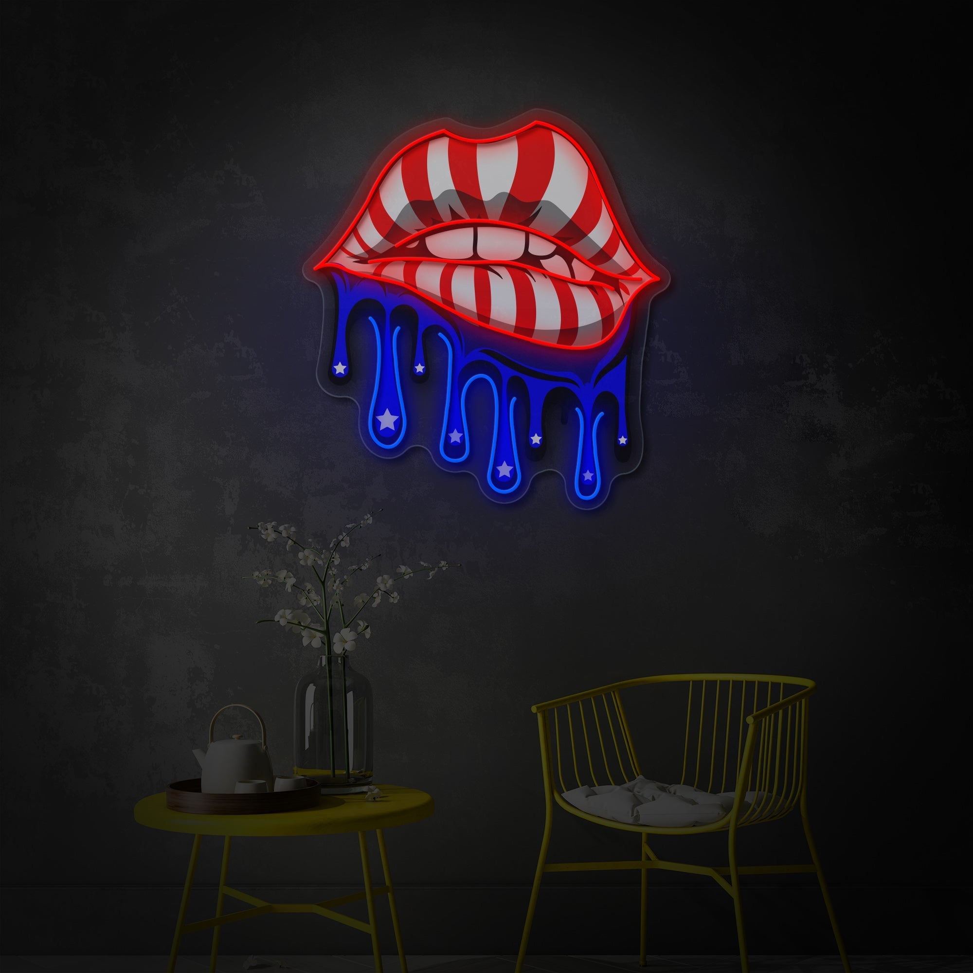 "Lippen mit der amerikanischen Flagge tropfen" UV-bedruckt LED-Neonschild
