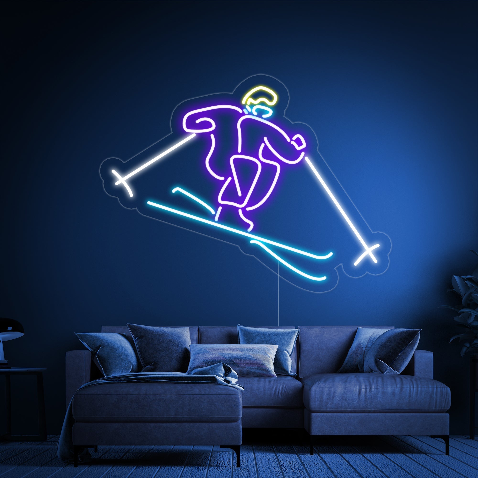 "Skifahrer" Neonschrift, Skifahrer Leuchtreklame, Skifahrer Leuchtschild