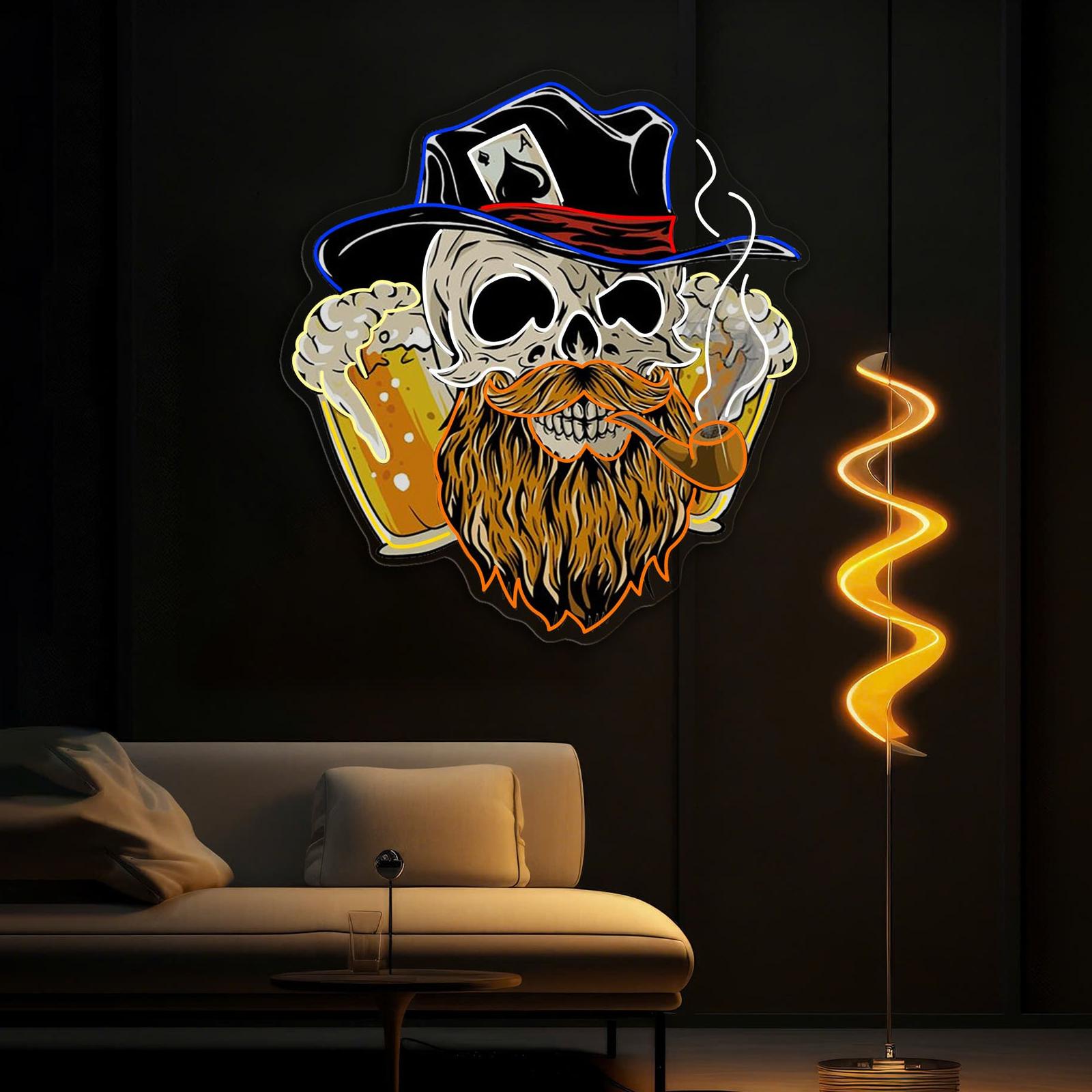 Lucky Death: Bier, Karten und Chaos Leuchtreklame Lichtkunstwerk