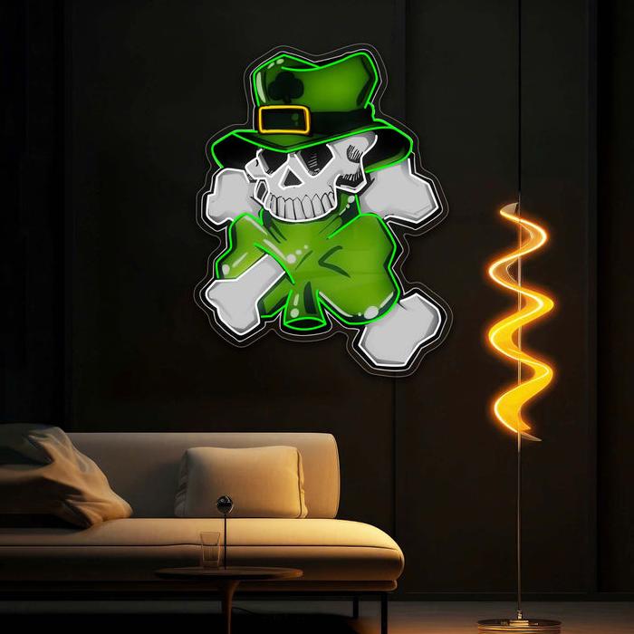 Lucky Skull, Shamrock Glow: Neon-Kunstwerk zum St. Patrick's Day