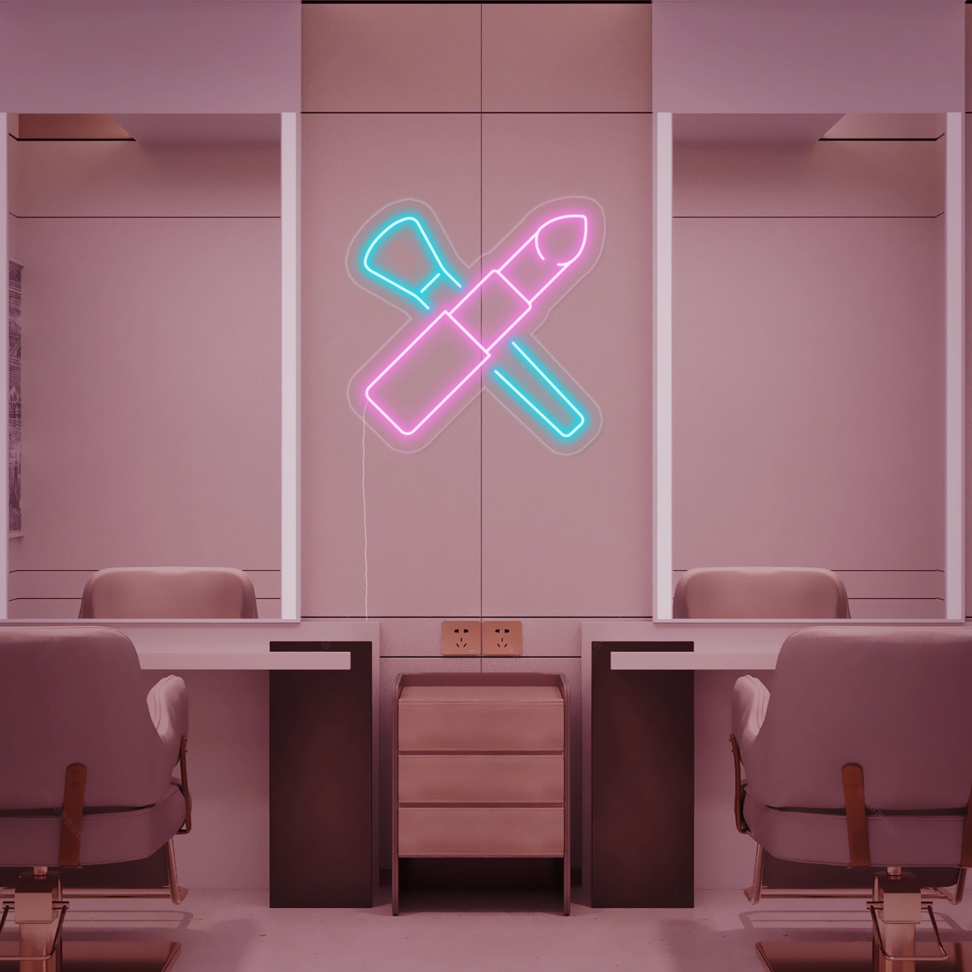 "Make-Up-Pinsel, Lippenstift" Neonschrift
