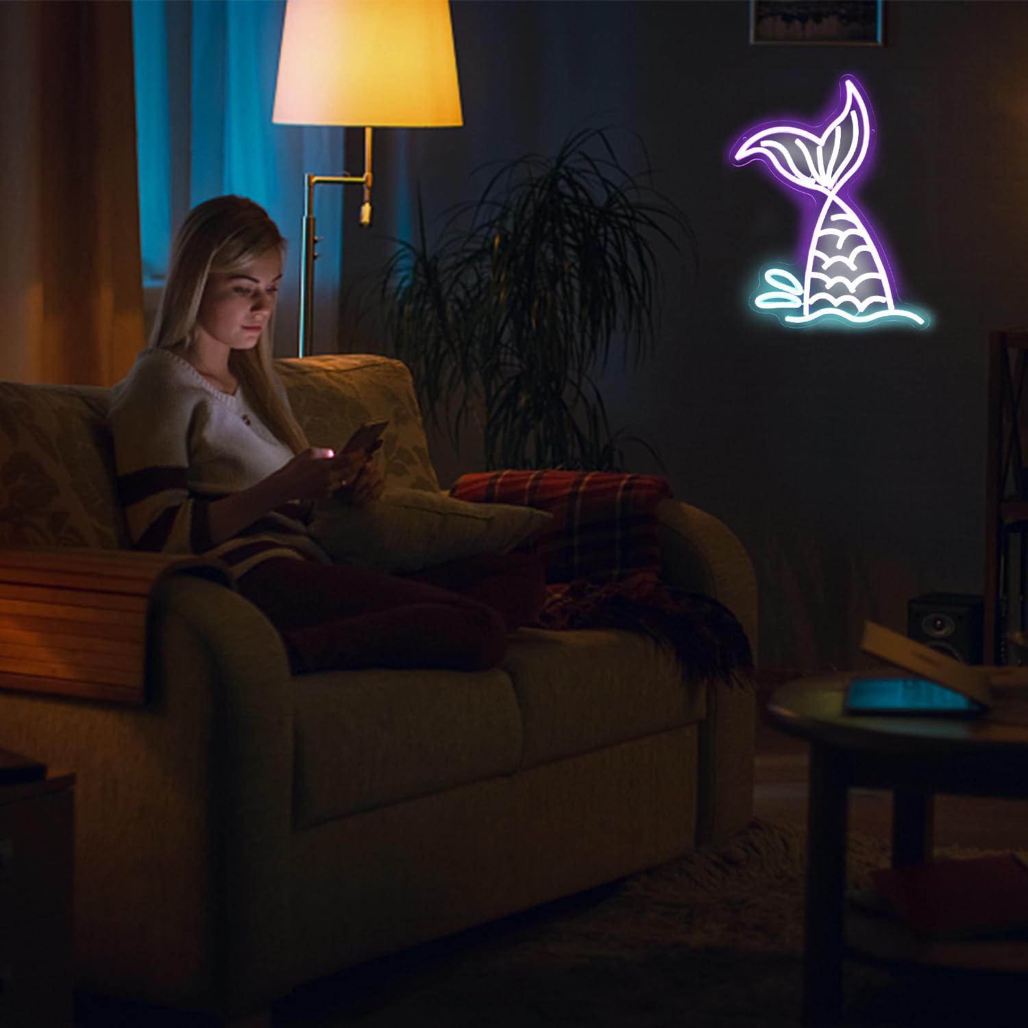 Meerjungfrauen-Schwanz Neonlampe – Traumhafte LED-Deko für Zuhause