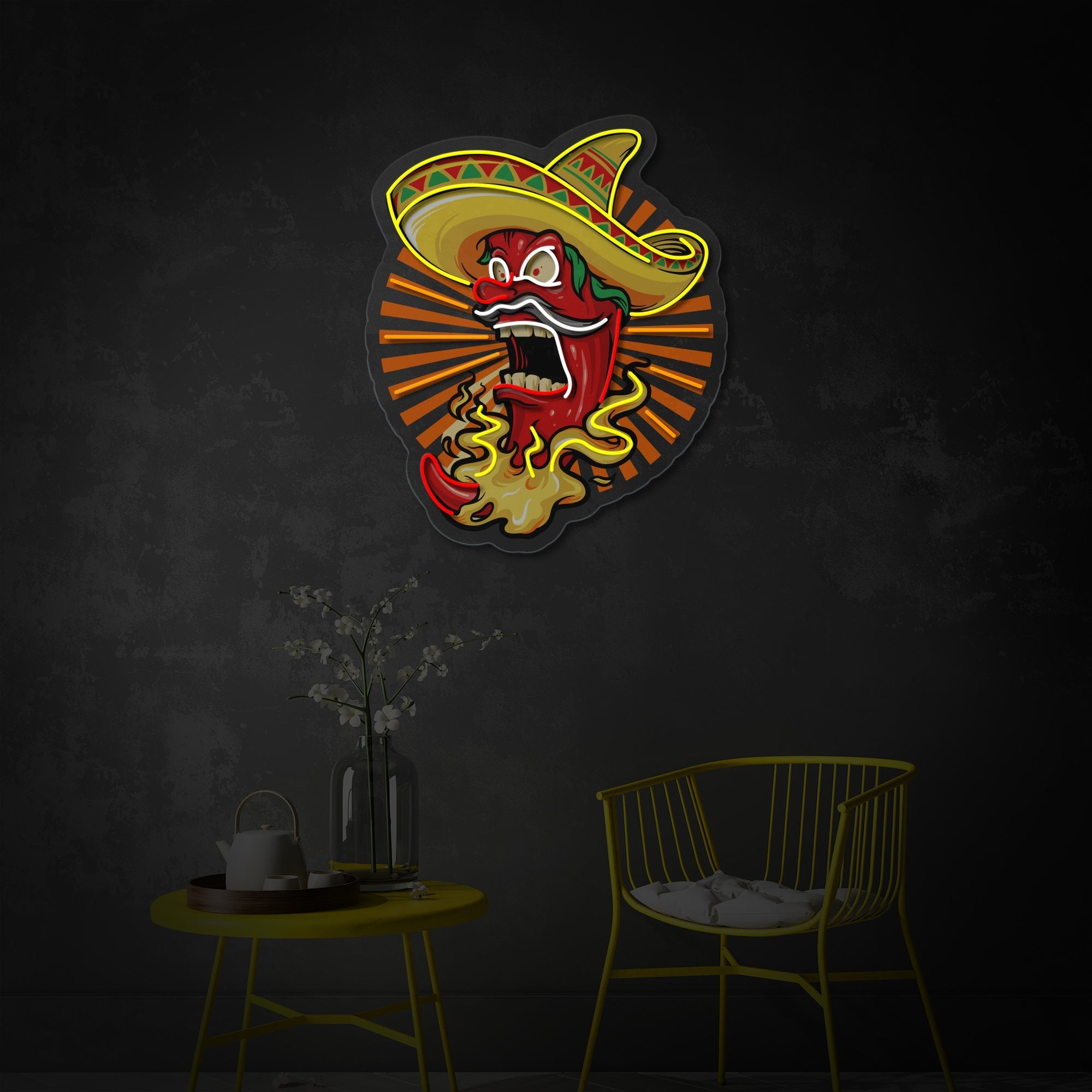 "Mexikanischer Red Hot Chili Pepper mit Hut, Restaurant" UV-bedruckt LED-Neonschild