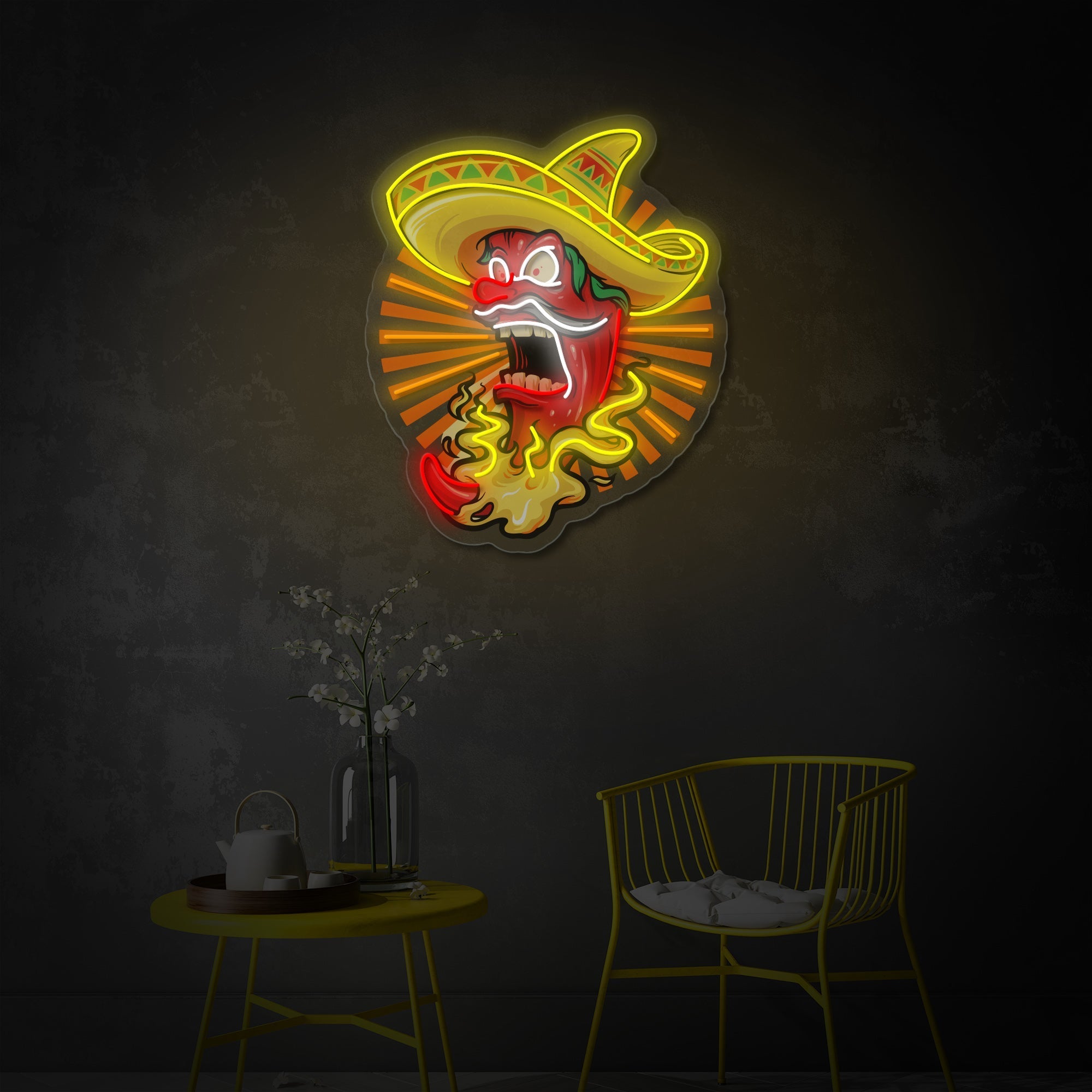 "Mexikanischer Red Hot Chili Pepper mit Hut, Restaurant" UV-bedruckt LED-Neonschild