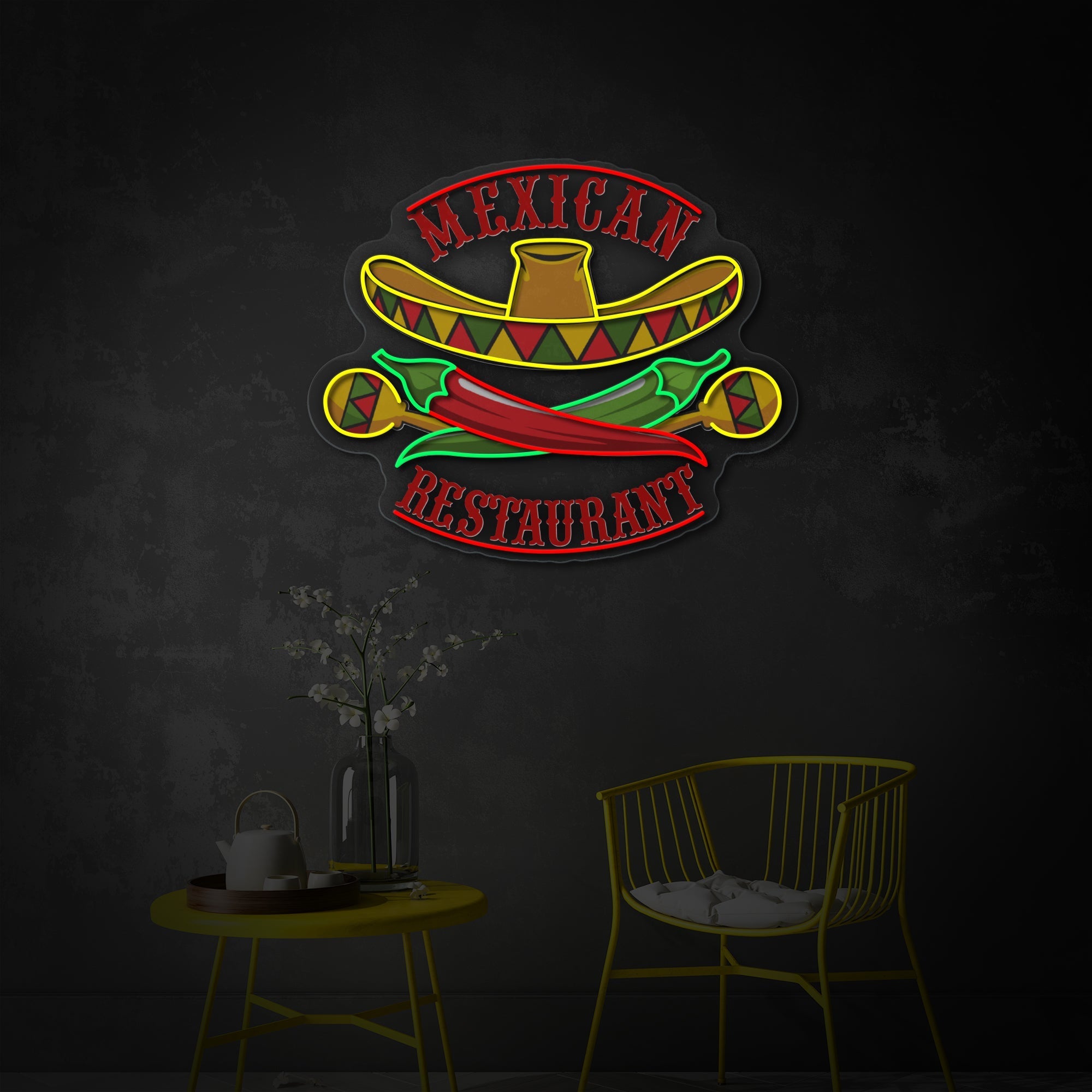 "Mexikanisches Restaurant Sombrero Maracas Pfeffer" UV-bedruckt LED-Neonschild