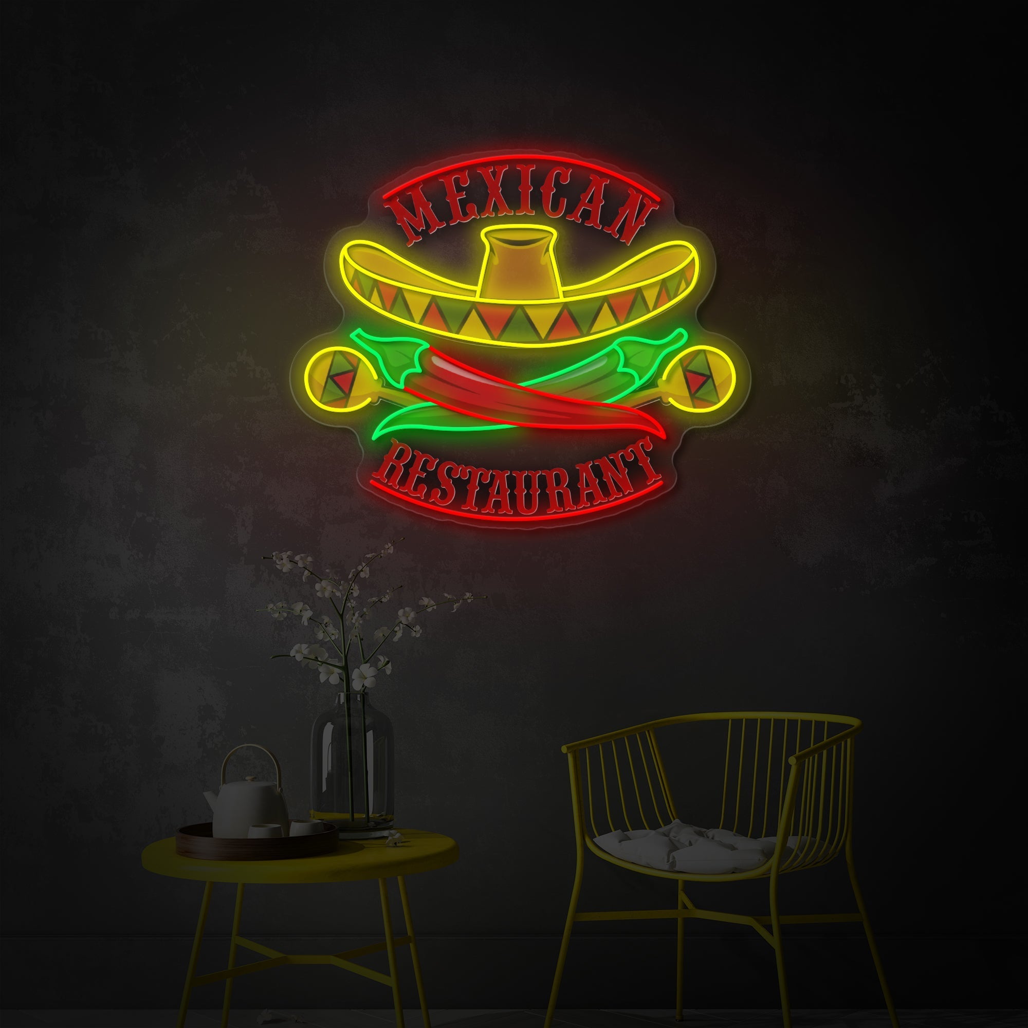 "Mexikanisches Restaurant Sombrero Maracas Pfeffer" UV-bedruckt LED-Neonschild