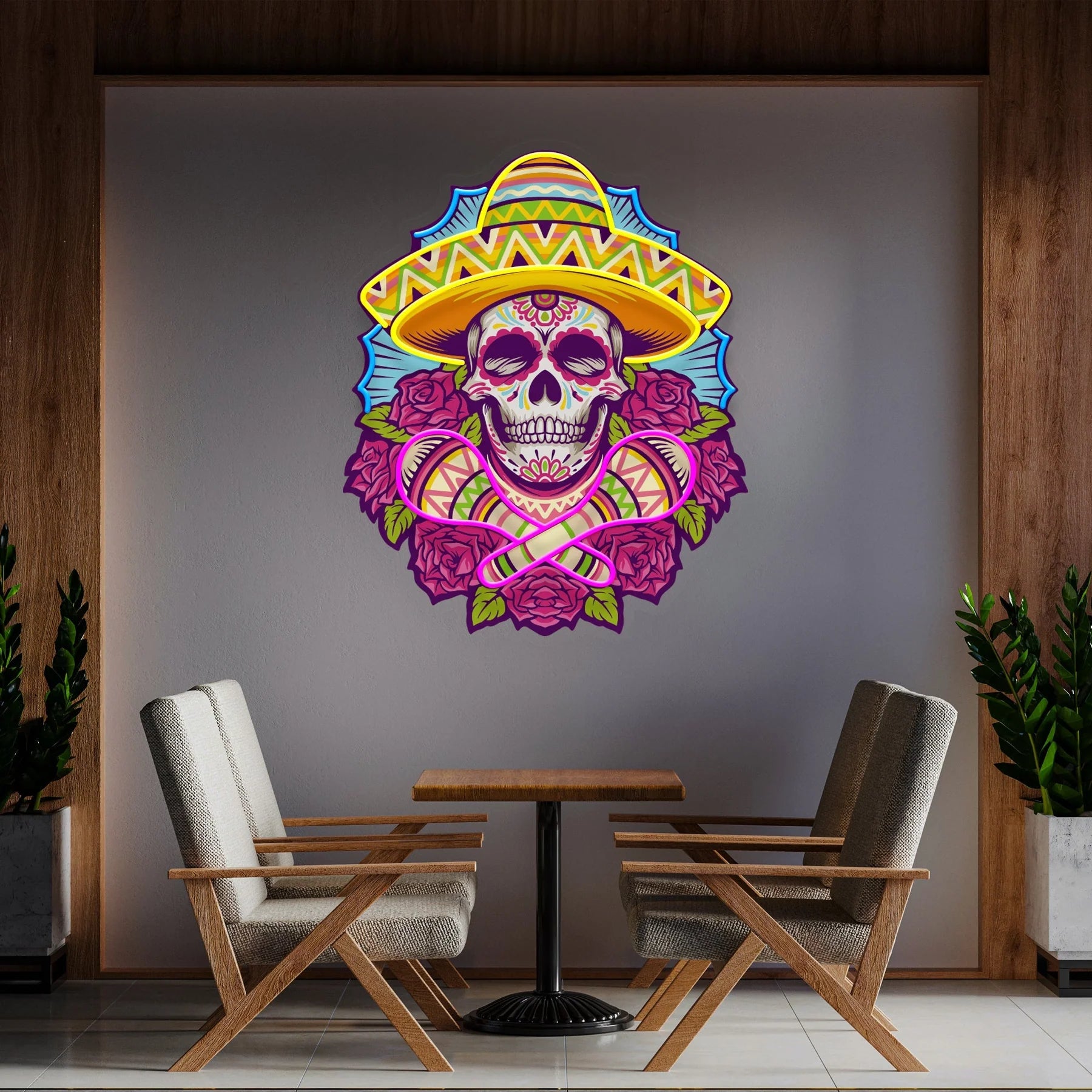 Mexikanisches Día de los Muertos Totenkopf-Kunstwerk LED-Neonschild Licht