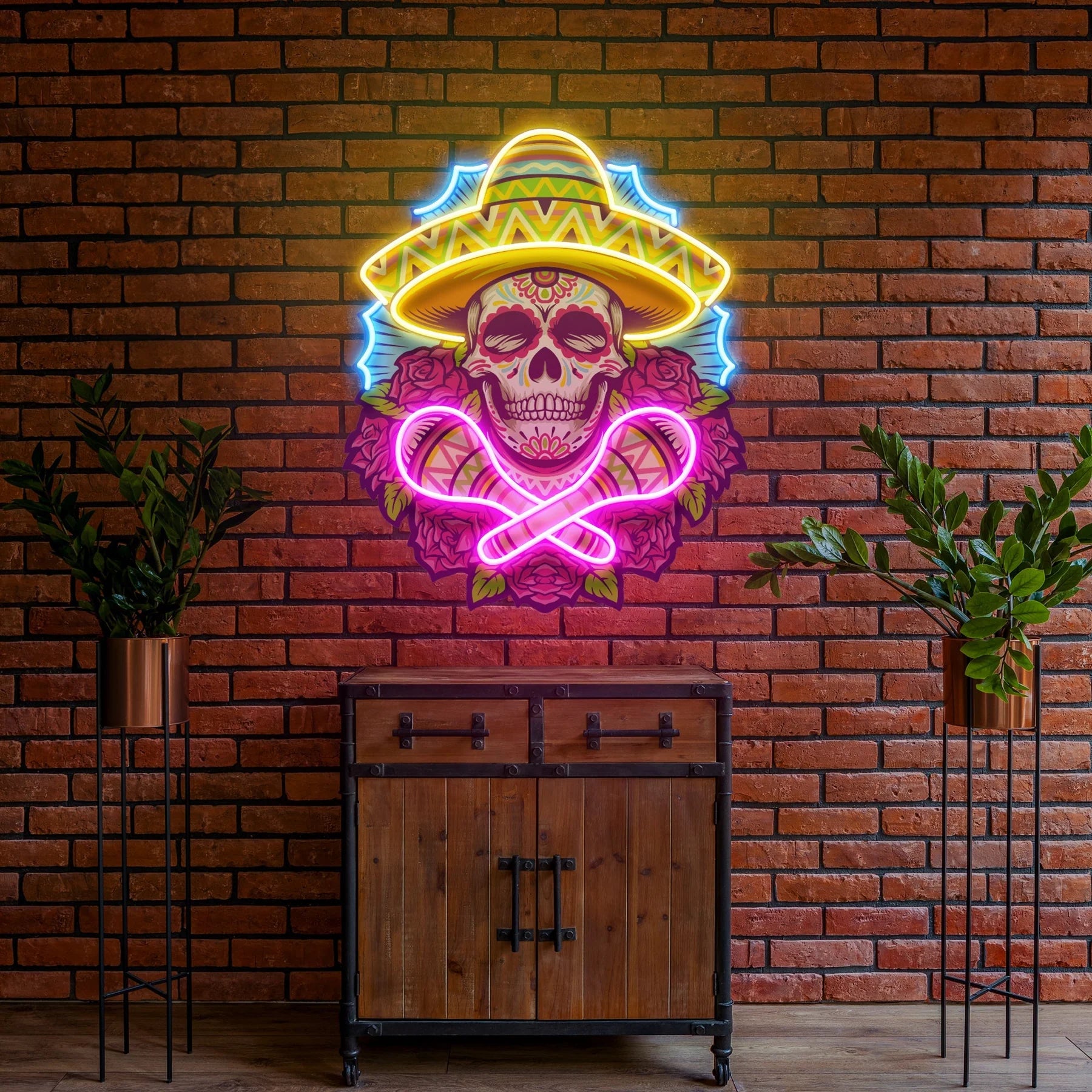 Mexikanisches Día de los Muertos Totenkopf-Kunstwerk LED-Neonschild Licht