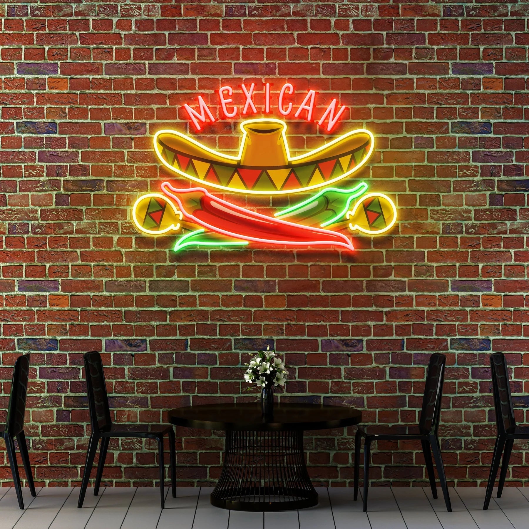 Mexikanisches Restaurant mit Sombrero-Hut, Kunstwerk, LED Leuchtreklame