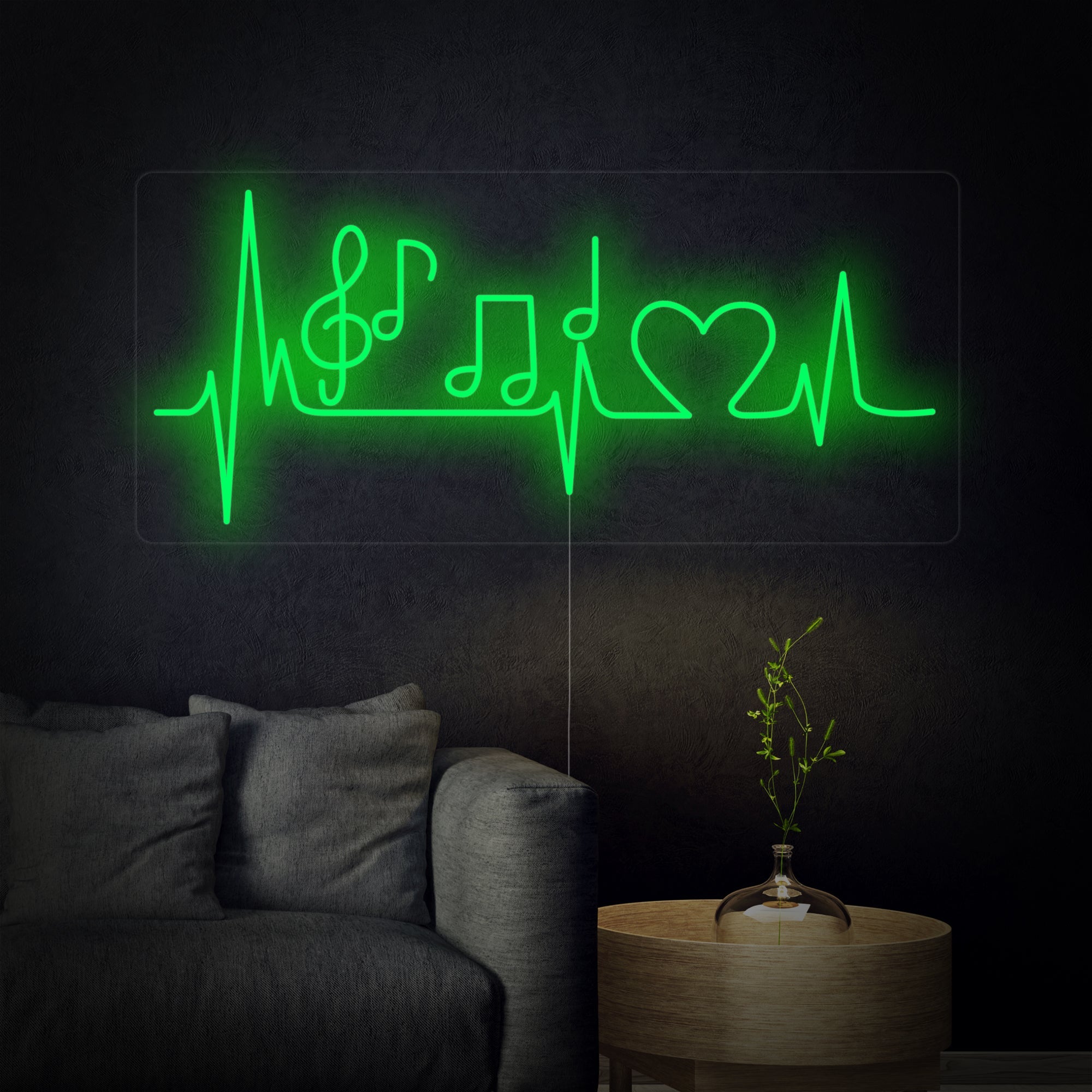 "Musiknote Und Pulsierendes Herz" Neonschrift