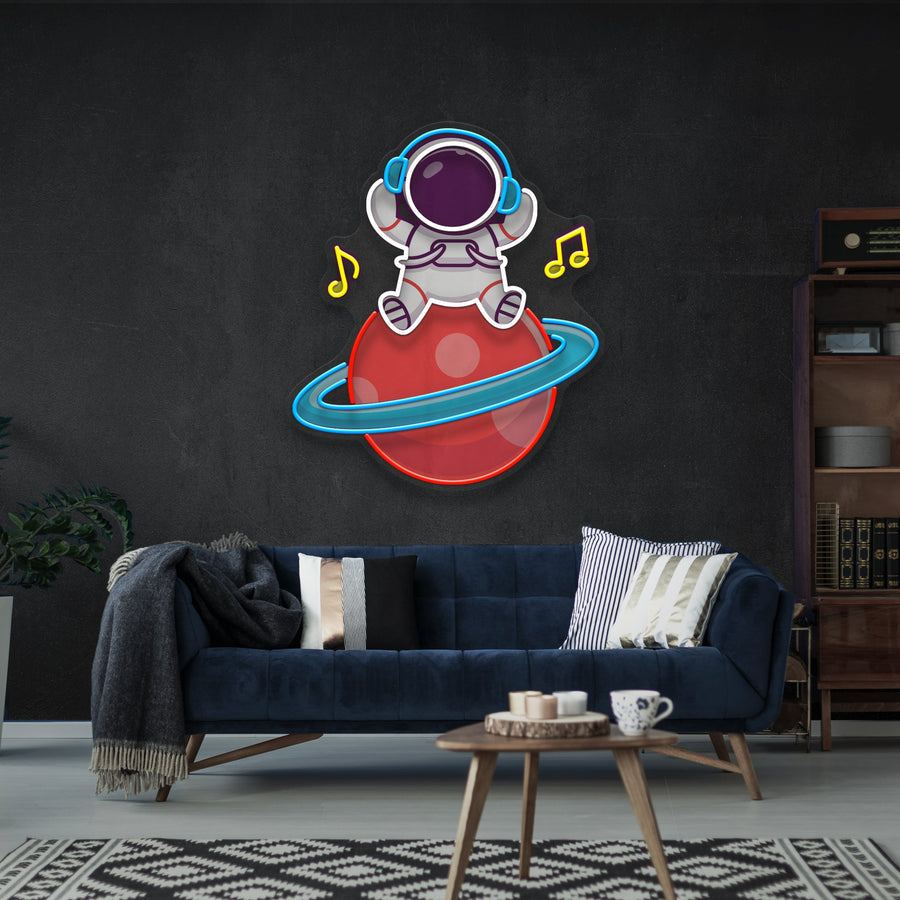 Musik-Astronauten-Kunstwerk, LED-Leuchtreklame – Ein futuristischer Blickfang für Musik- und Weltraumliebhaber
