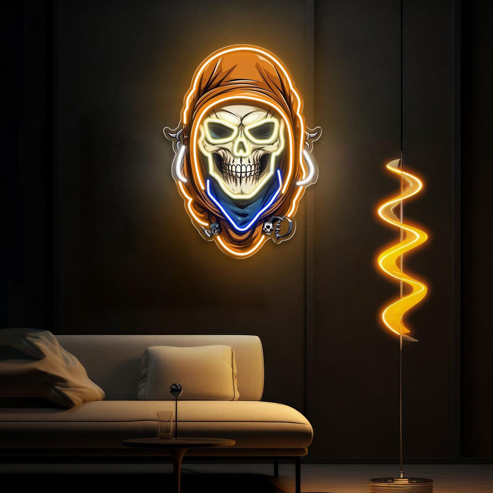 Mysteriöse Totenkopf Leuchtreklame mit Umhanglicht Kunstwerk