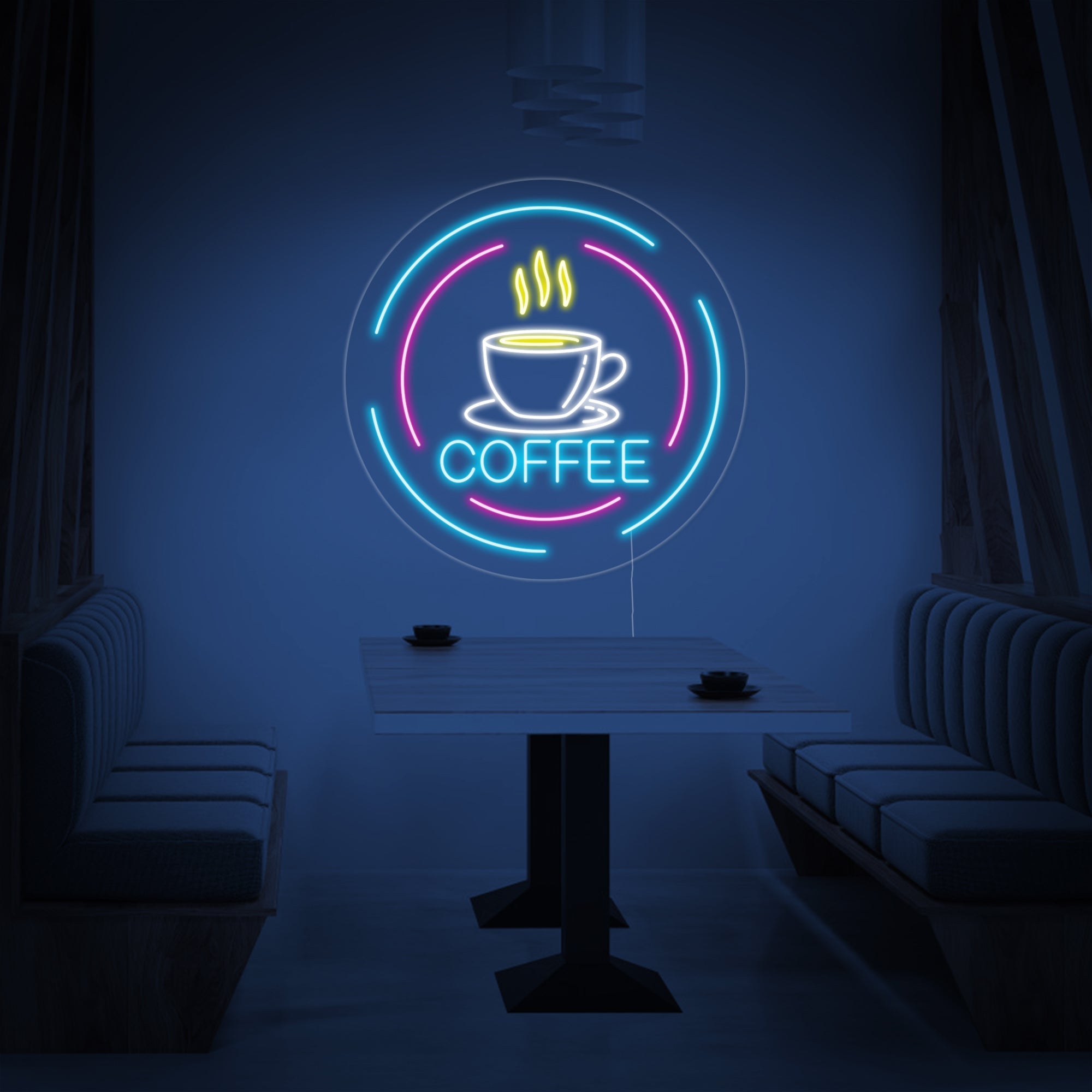 "Schriftzug "Coffee", Kaffeetasse Im Kreis" Neonschrift