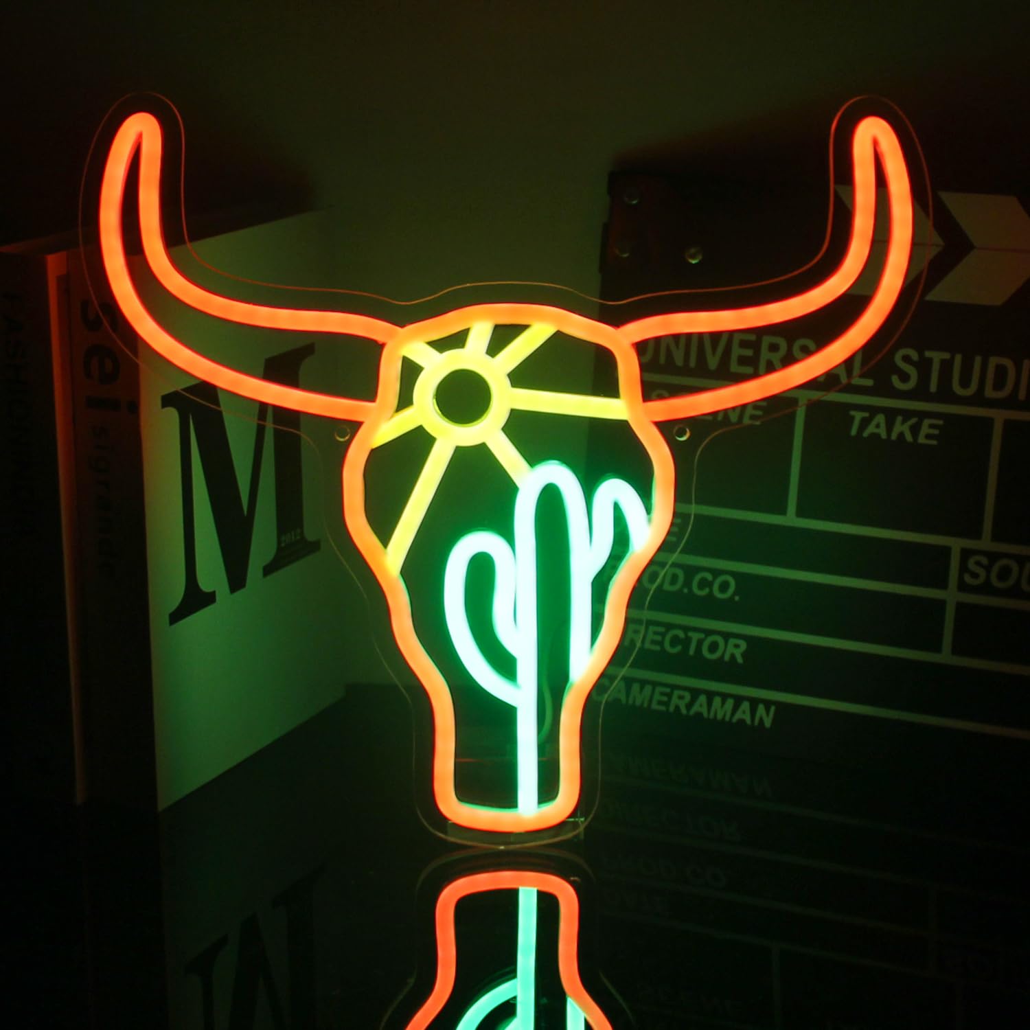 Neonlampe Stier & Kaktus Sonne – Coole LED-Leuchtreklame für moderne Deko