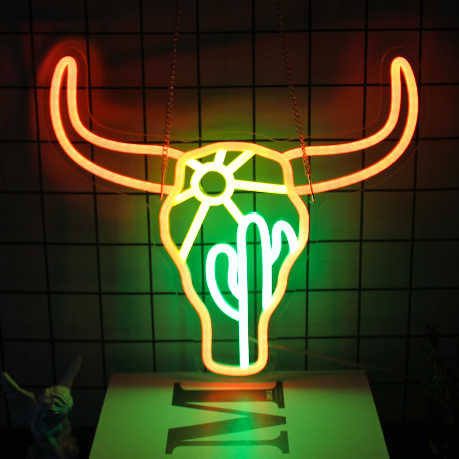 Neonlampe Stier & Kaktus Sonne – Coole LED-Leuchtreklame für moderne Deko