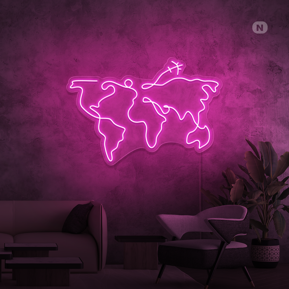 Neon Schild Weltkarte