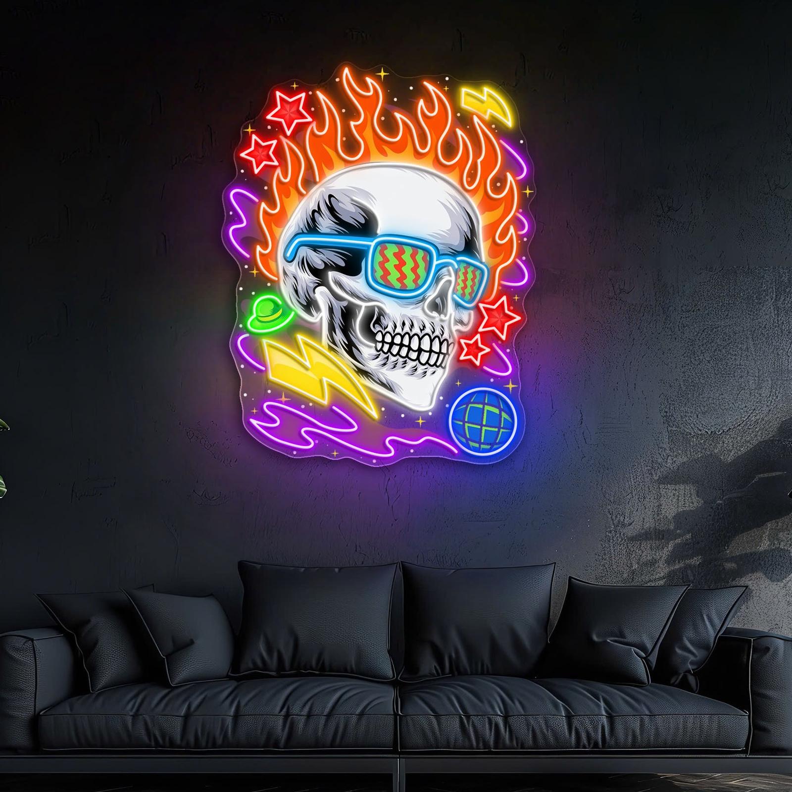Neonschädel: Der lebendige Glanz rebellischer Neonlichtkunst
