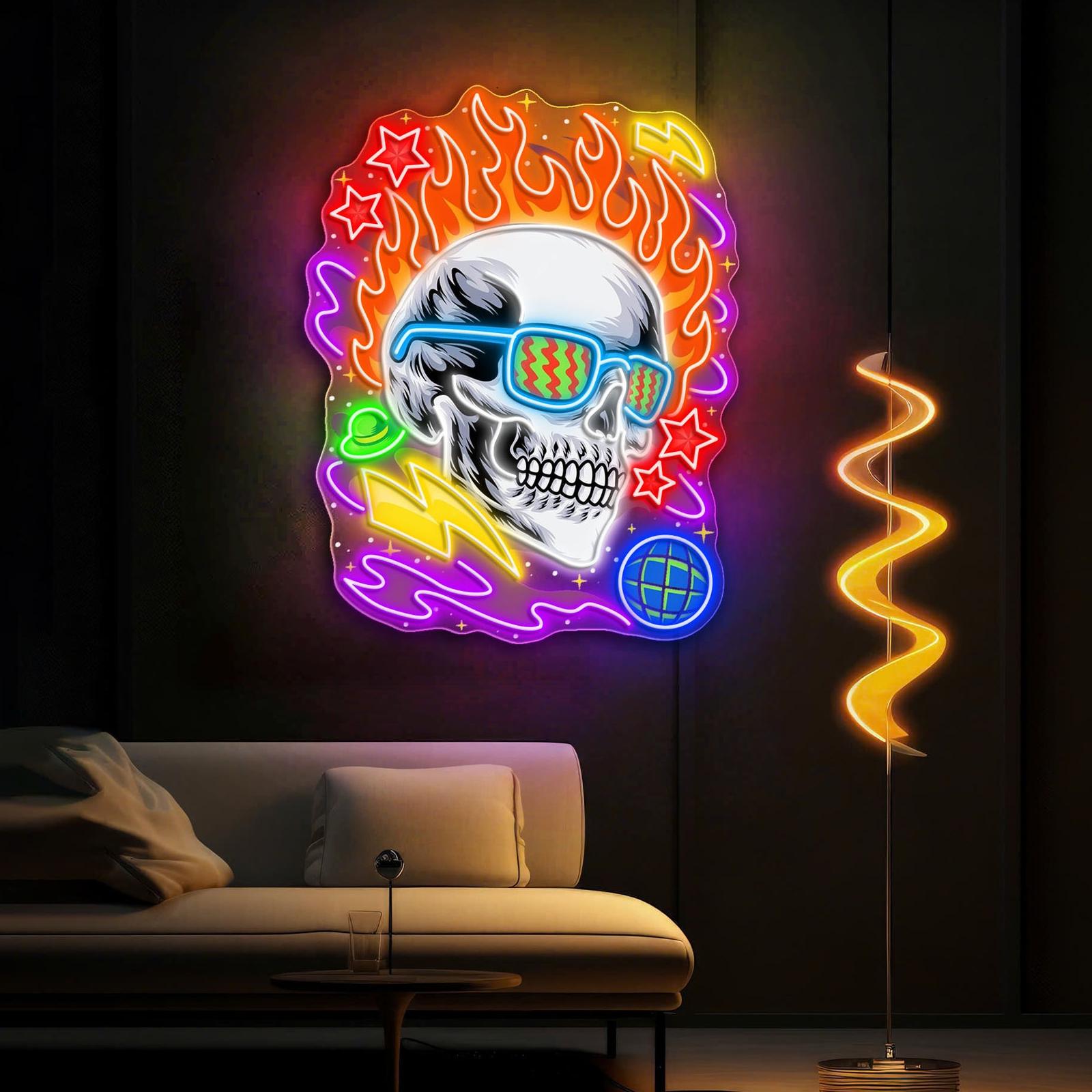 Neonschädel: Der lebendige Glanz rebellischer Neonlichtkunst